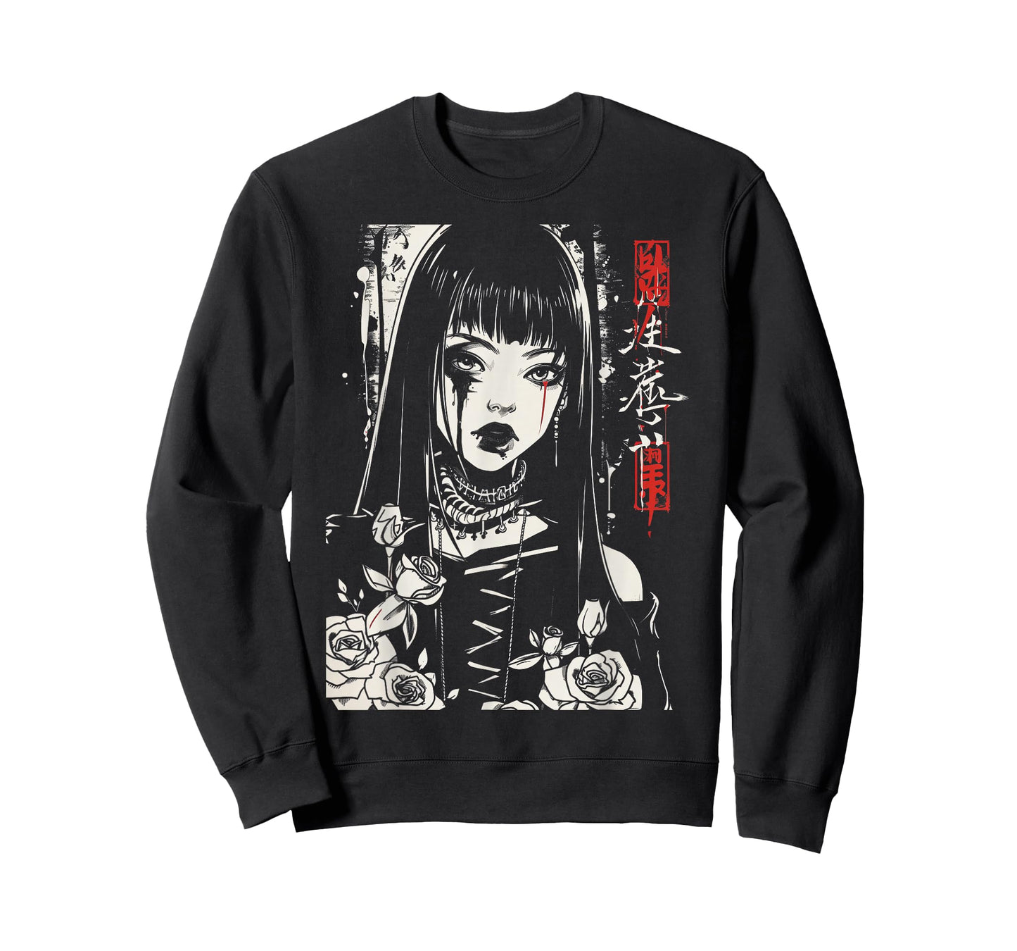 Anime Japanese Goth Cyberpunk City Gothic Aesthetic Roses T-Shirt