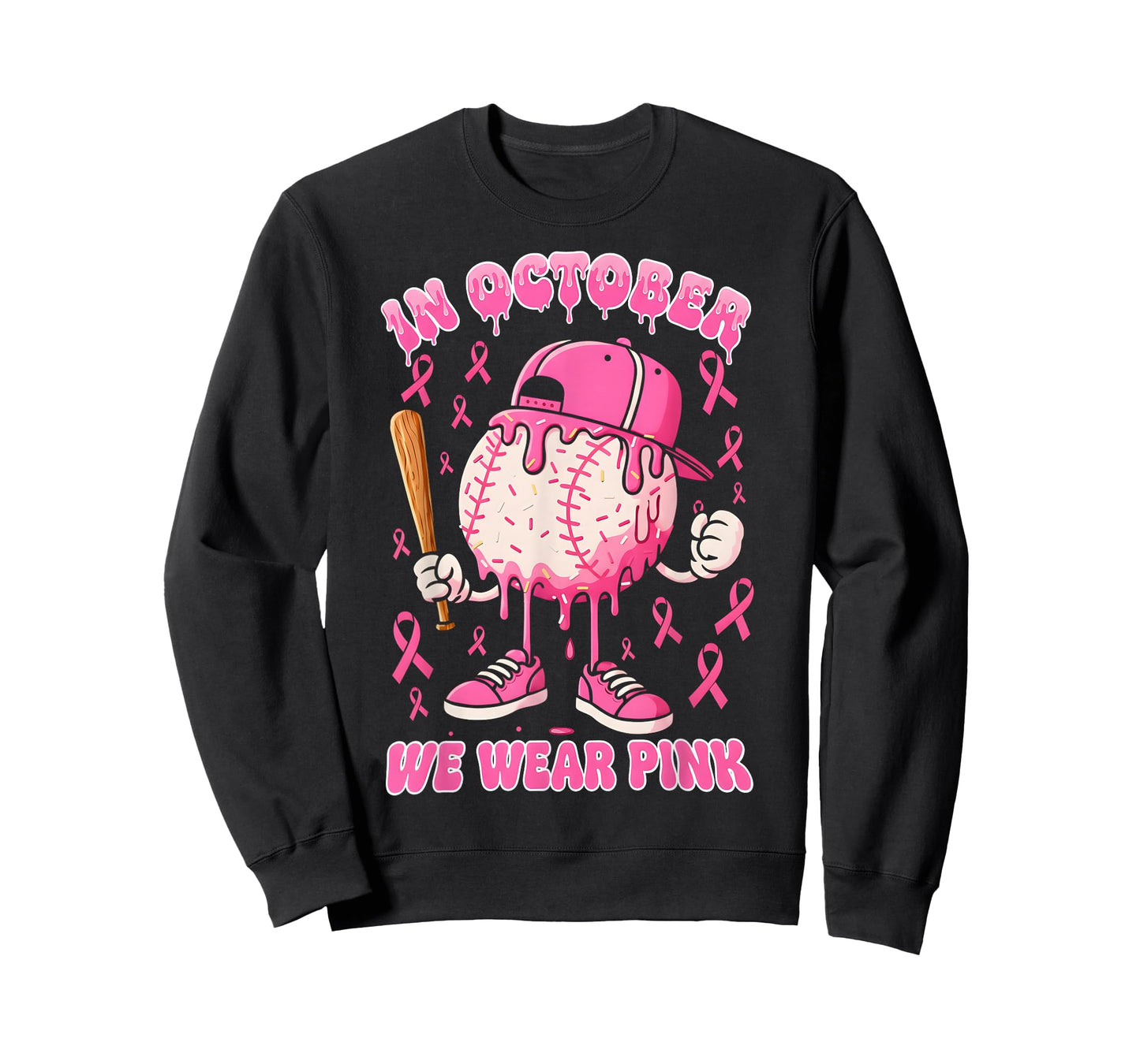 Baseball Ice Cream Drip in October Wear Pink Breast Cancer T-Shirt
