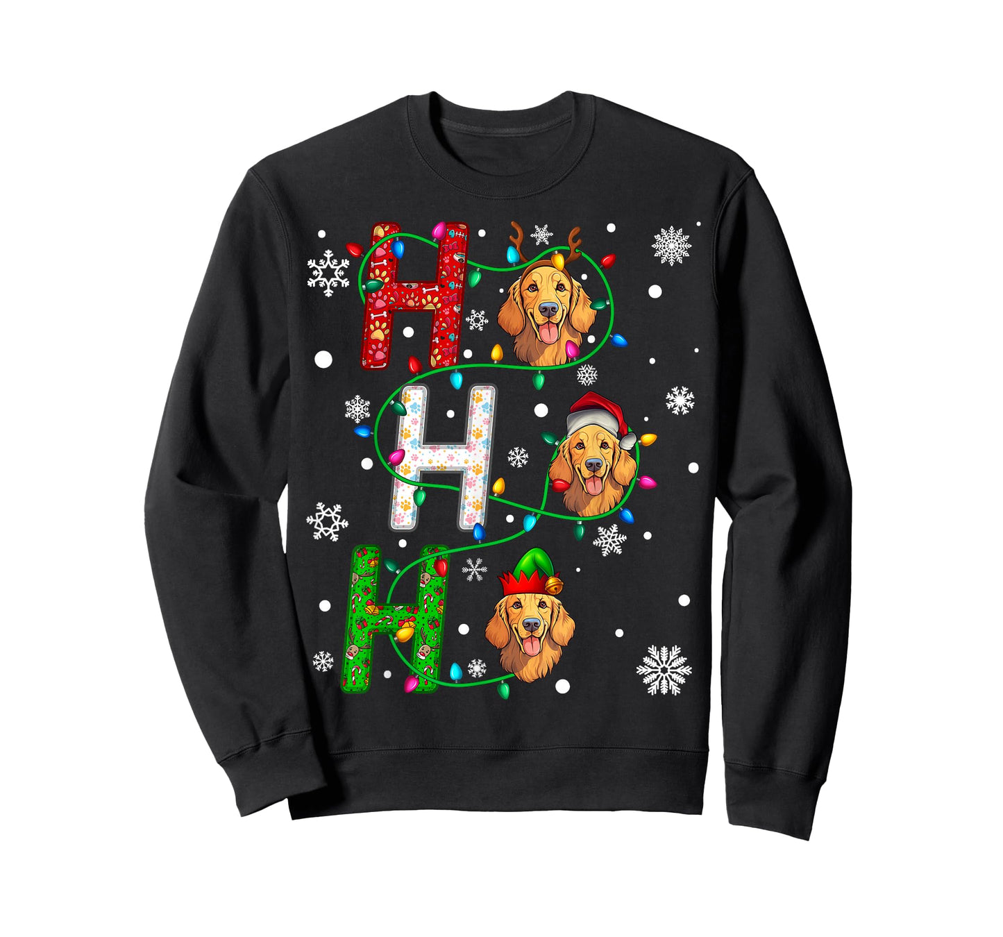 Santa Hat Ho Ho Family Christmas Golden Retriever Dog Xmas T-Shirt
