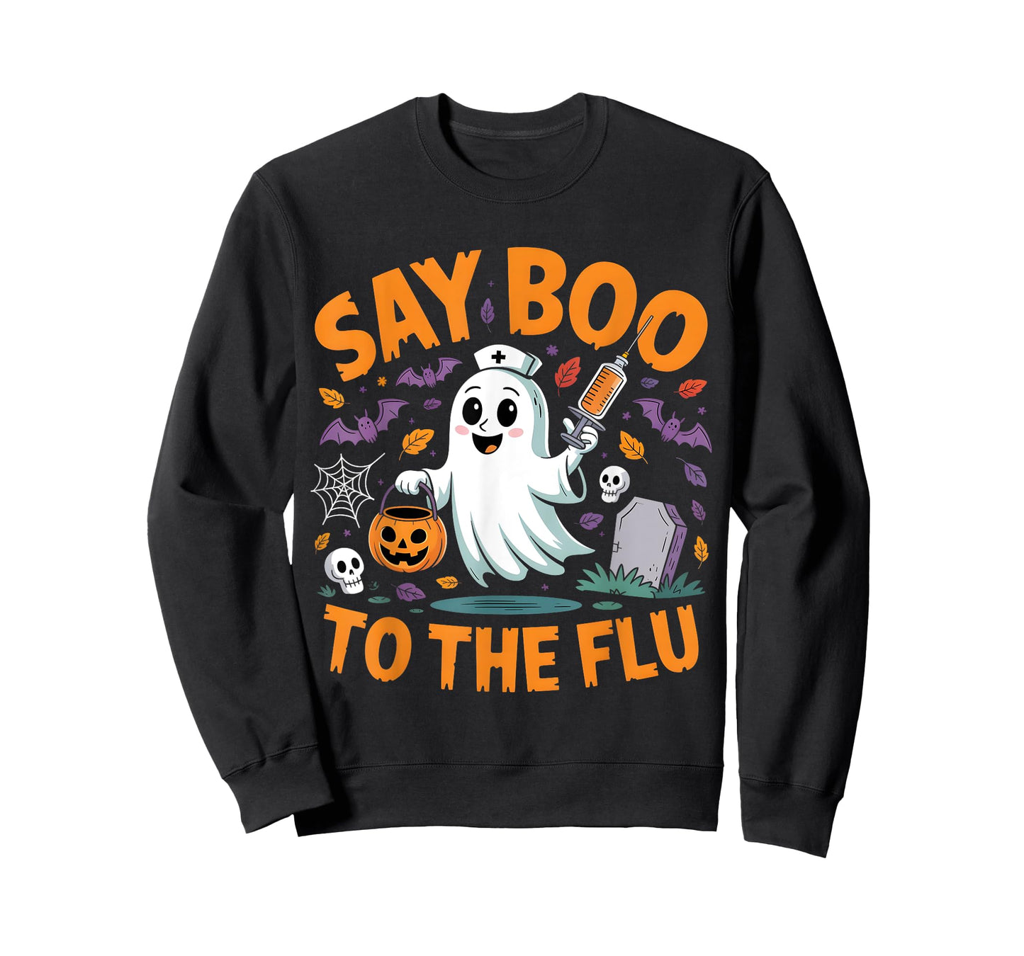 Say Boo to The Flu Ghost Halloween Graphic T-Shirt
