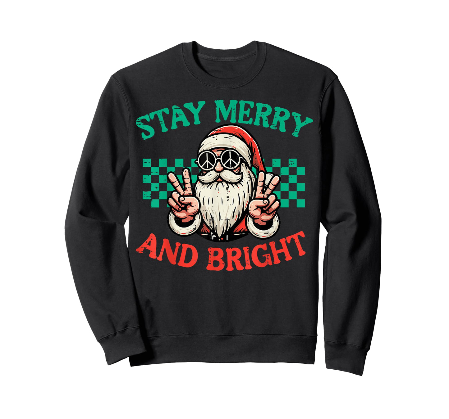 Christmas Santa Peace Merry Bright Retro Xmas Women Men Kid T-Shirt