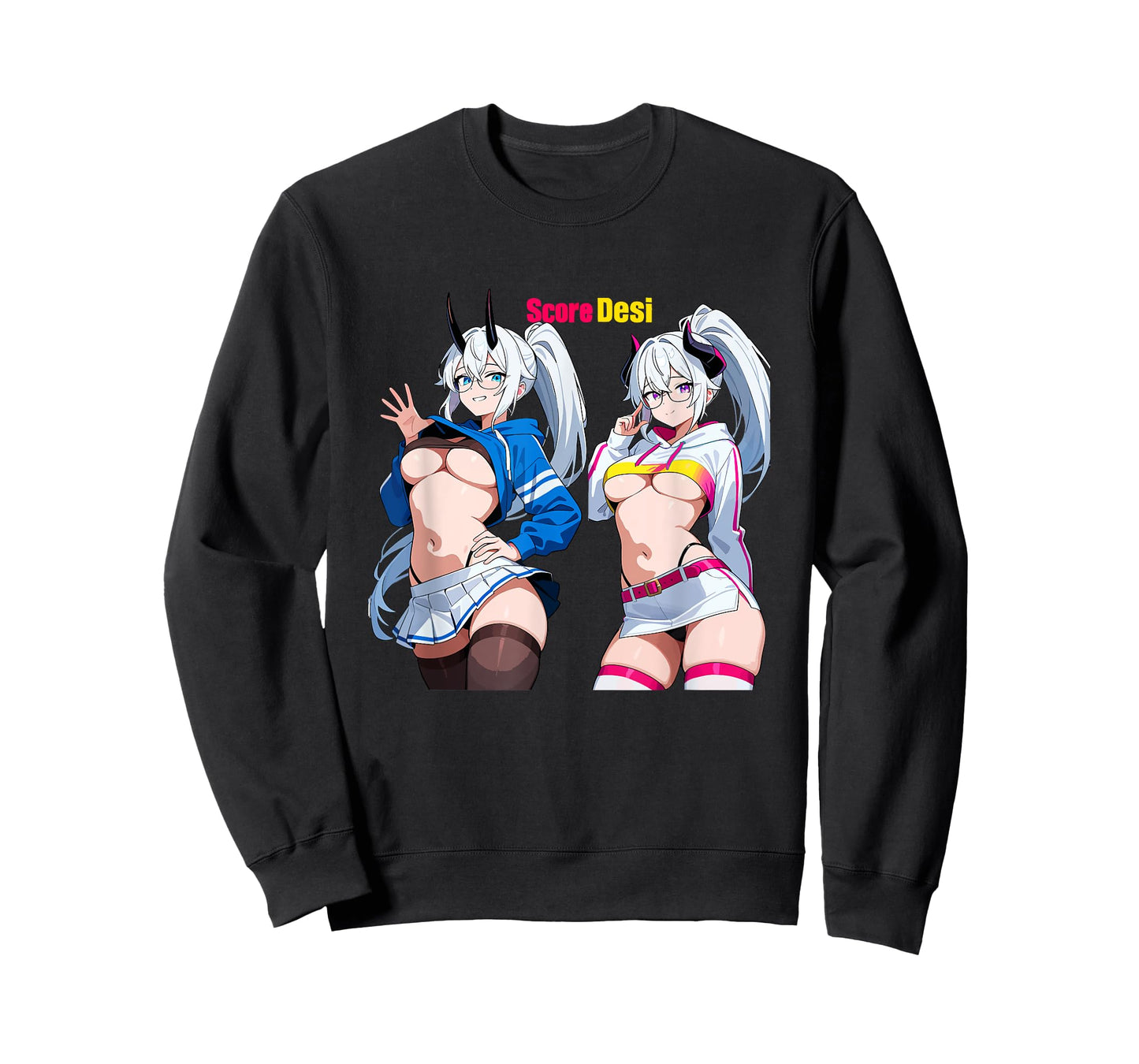Waifu Sexy Anime Girl Horns Glasses Skirt Japanese Manga T-Shirt