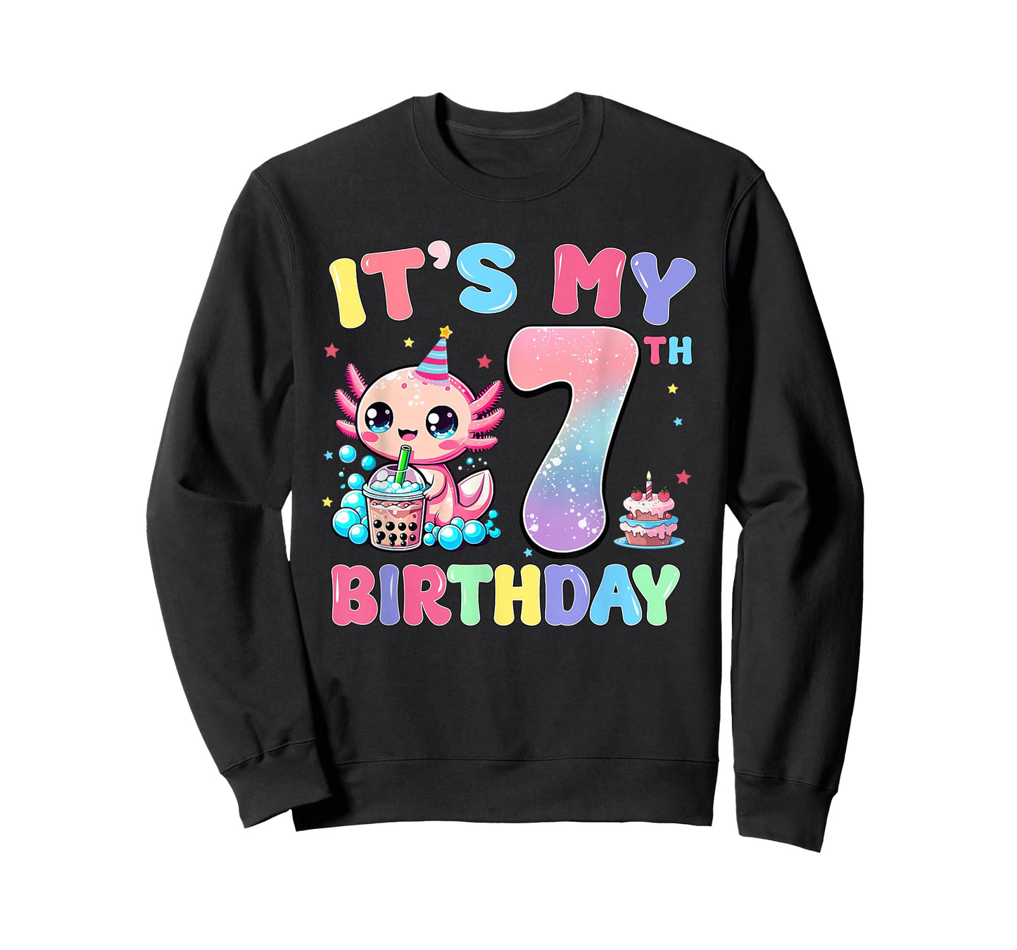 It's My 7th Birthday Axolotl Bubble Boba Tea Anime 7 Years T-Shirt