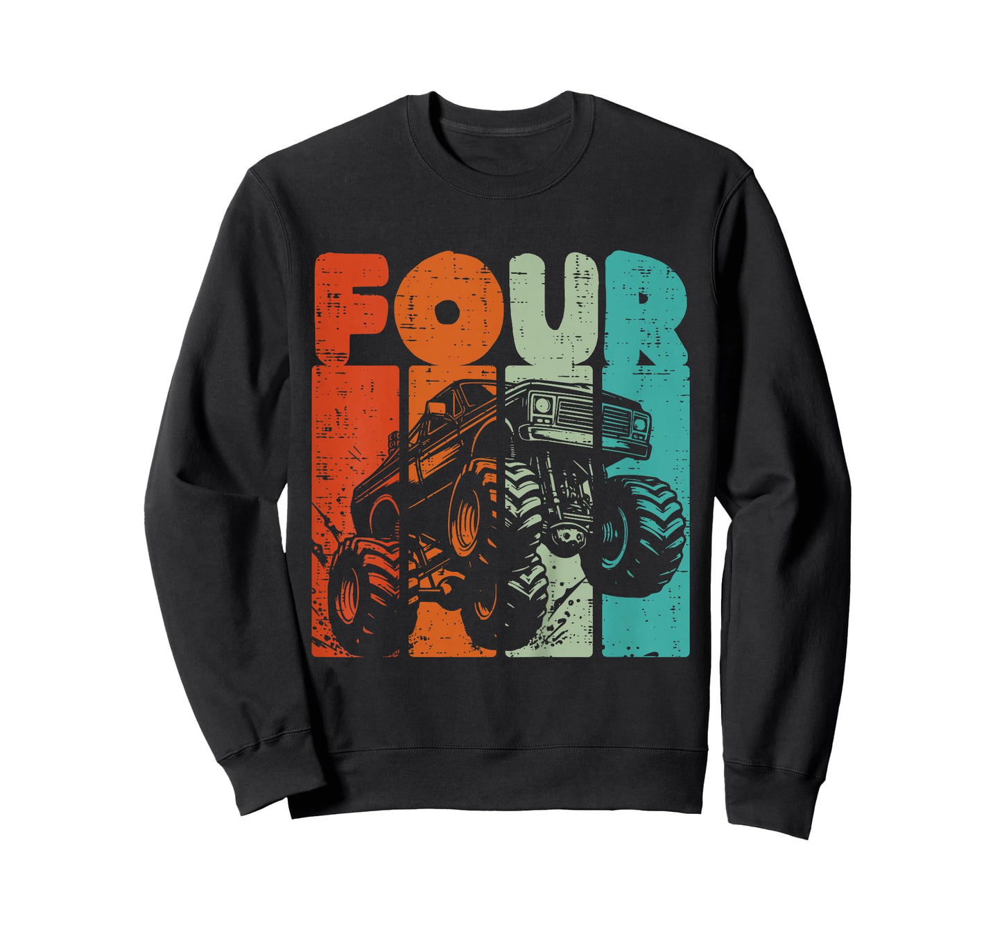 Kids 4th Birthday Monster Truck Four Retro 4 Year Old Bday Boys T-Shirt