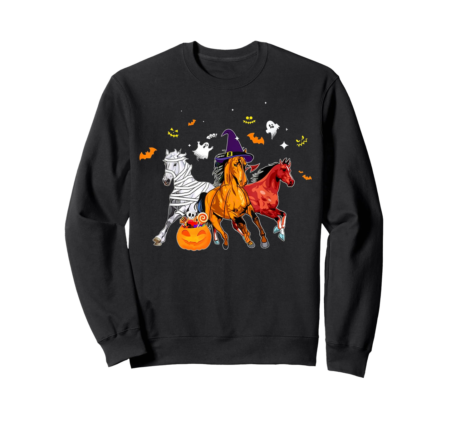 Cute Horse In Halloween Costume Horse Zombie Witch Pumpkin T-Shirt