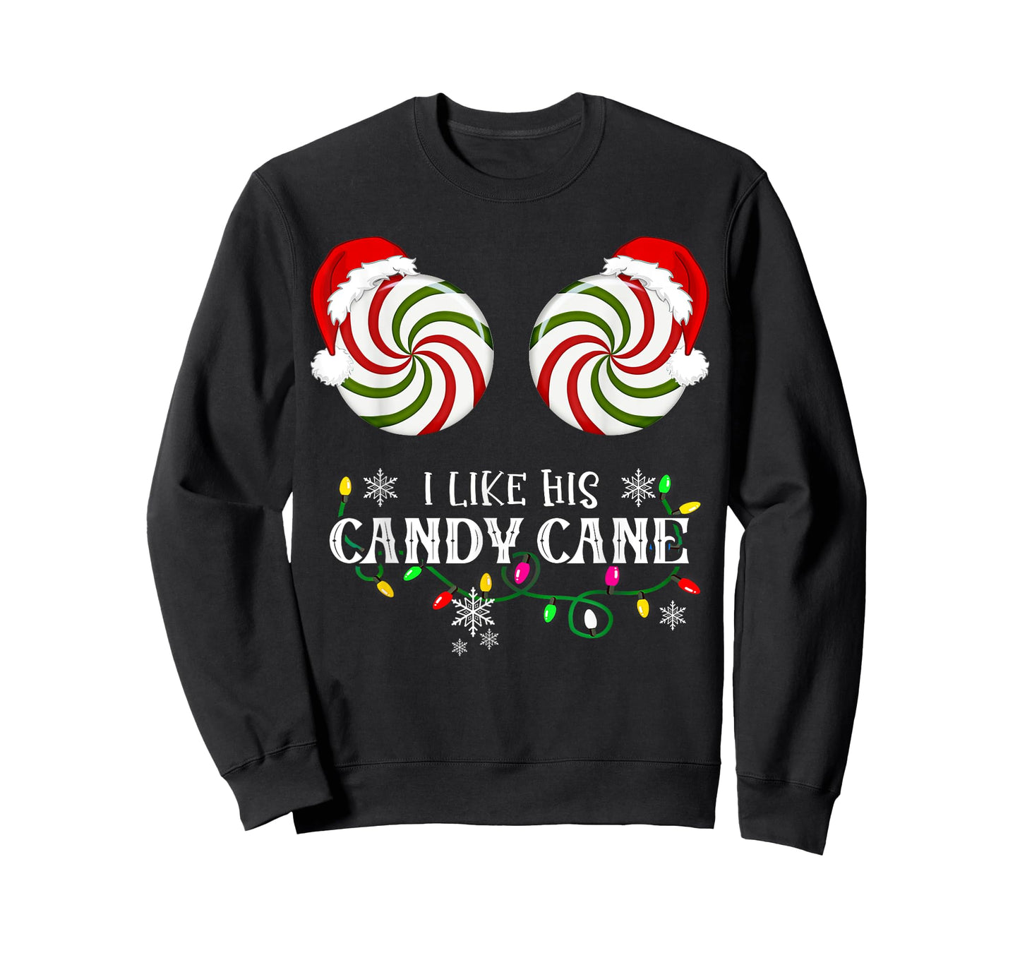 Family Christmas Happy Hallothanksmas I Like His Candy Cane I Like Her Peppermint Candies Unisex-Adults Couples Winter Black Plaid T-Shirt