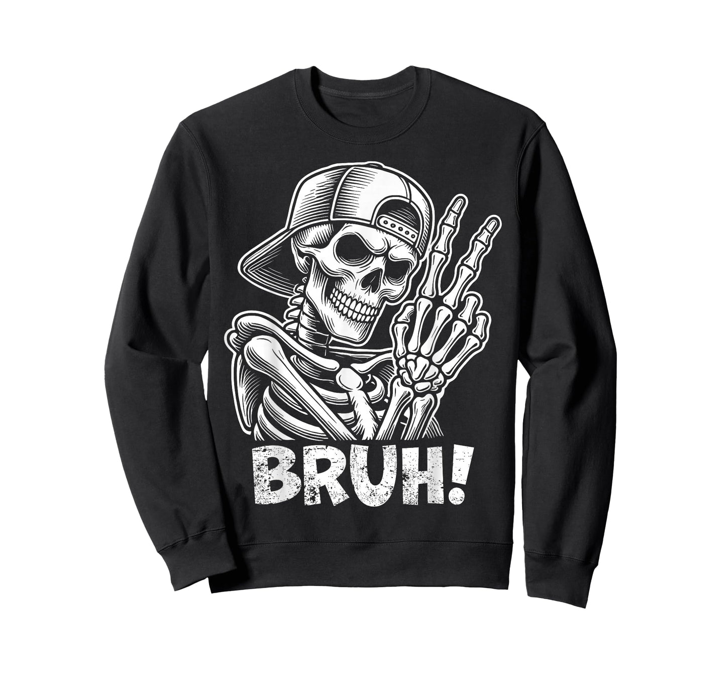 Bruh Skeleton Hand Peace Sign Halloween Skeleton Hand Sign T-Shirt