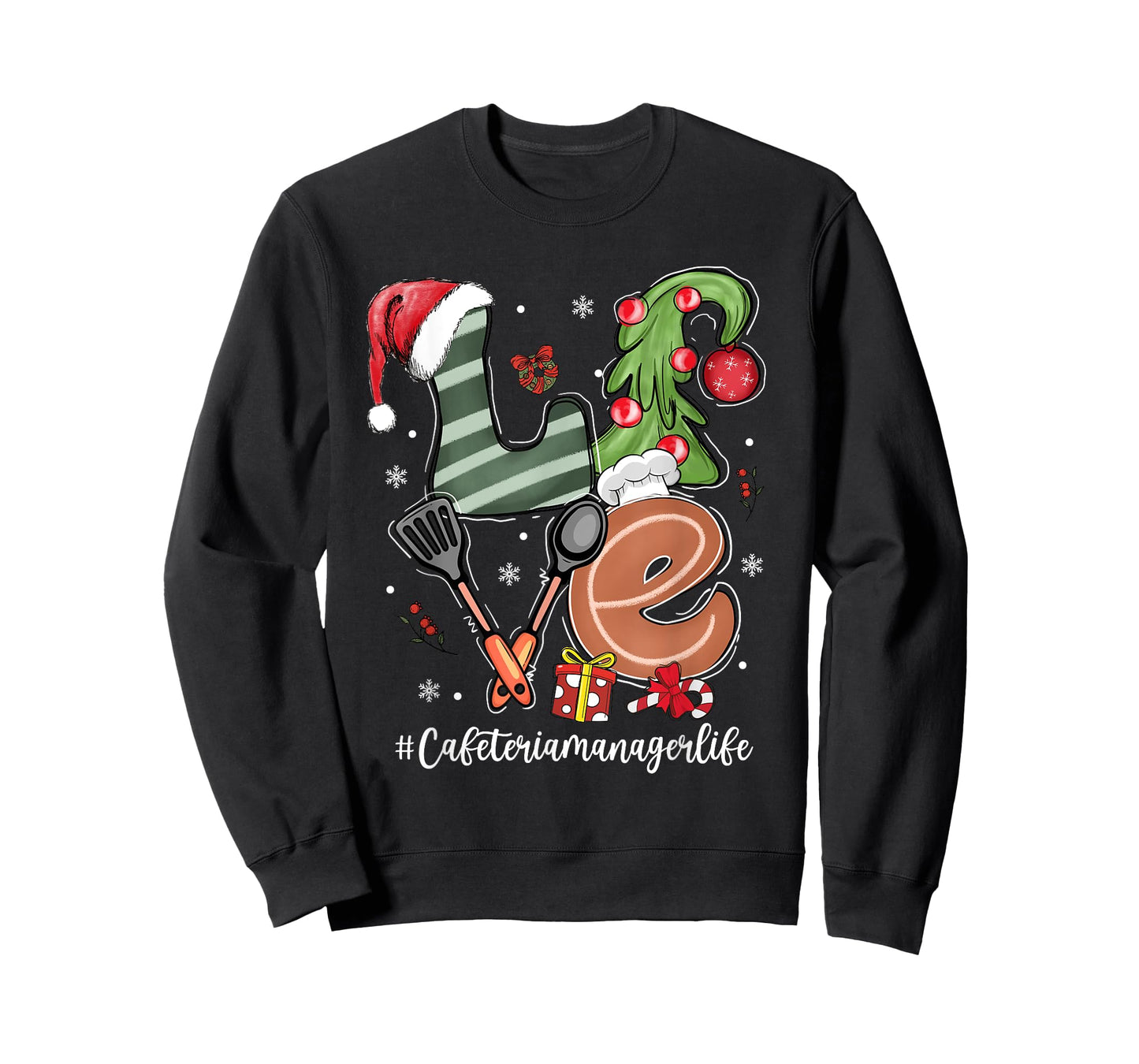 LOVE Spatula Santa Hat Cafeteria Manager Life Christmas T-Shirt