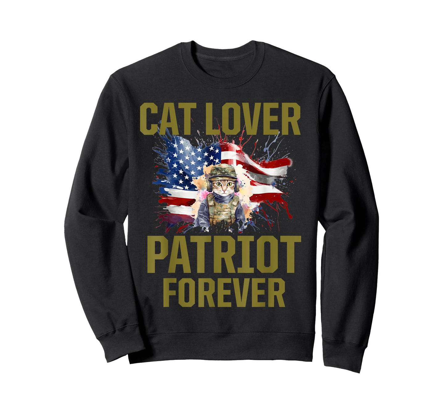 Cat Lady Veteran United States US Female Army Military Flag T-Shirt