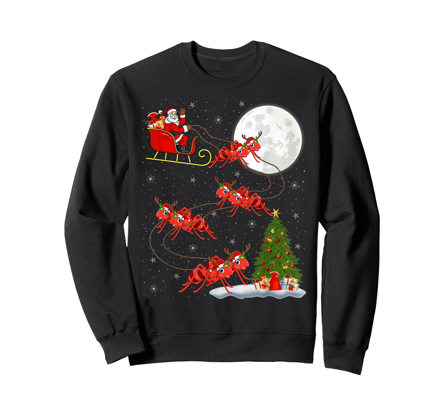 Ants Santa Sleigh Flying Funny Magical Christmas T-Shirt