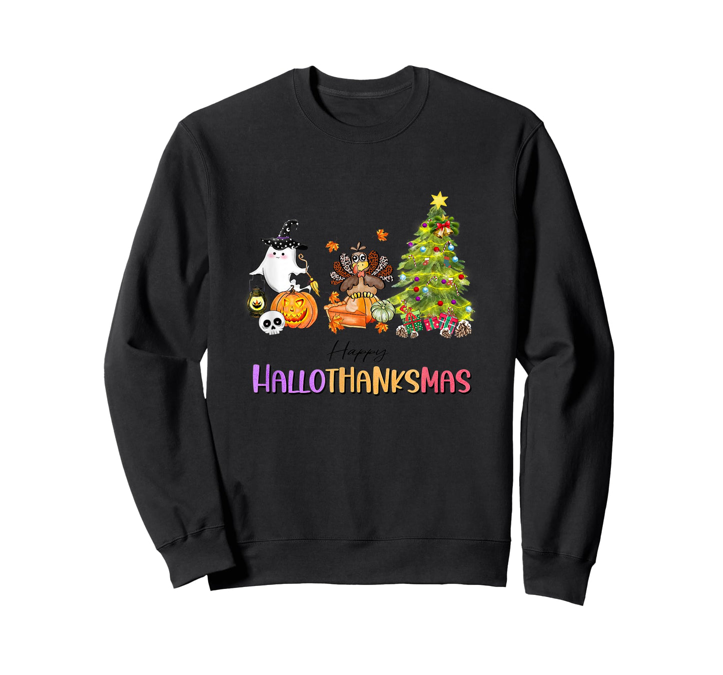 Happy Hallothanksmas Ghost Turkey Christmas Tree T-Shirt