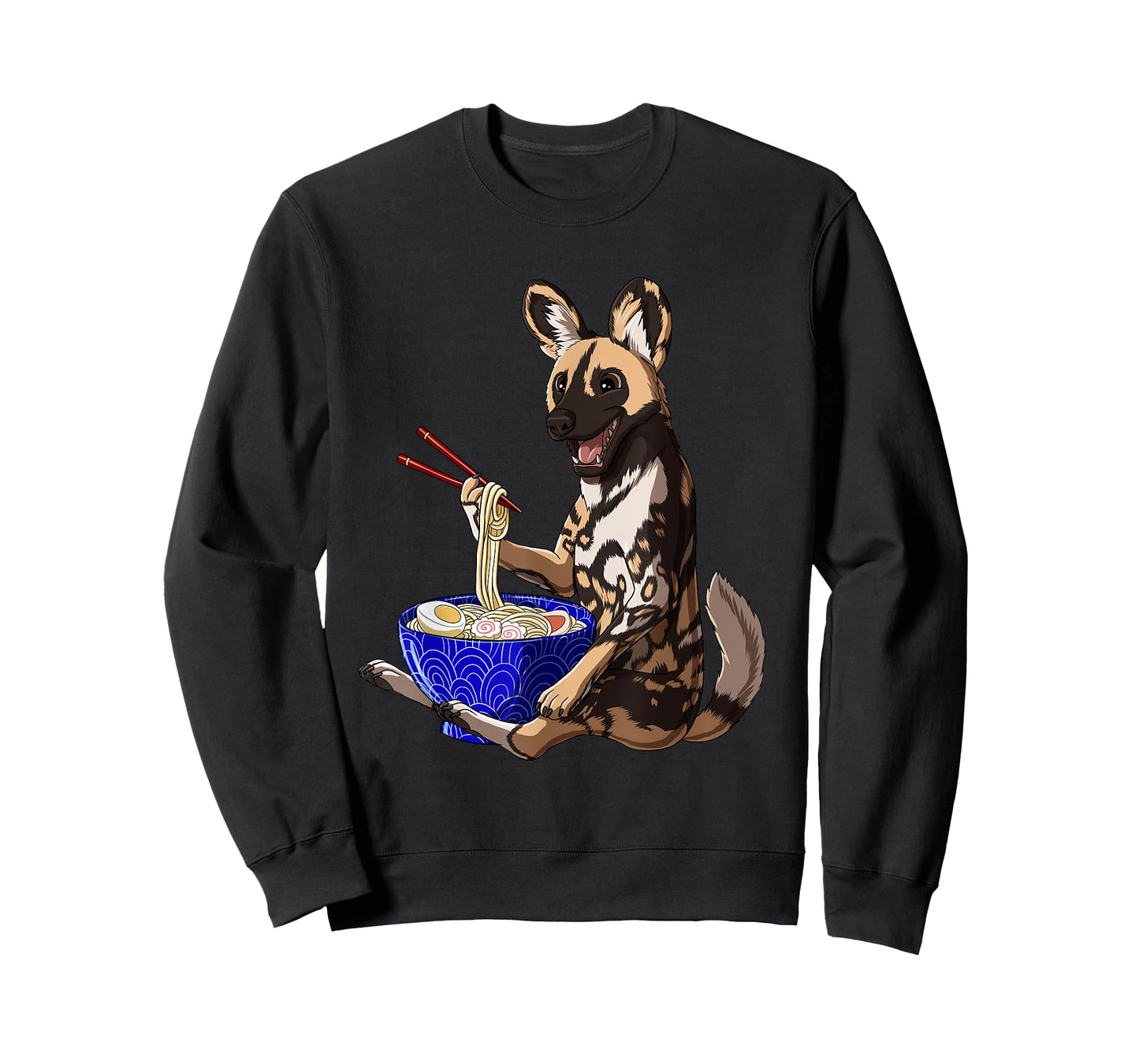 Japanese Noodles Kawaii Ramen Bowl Funny African Wild Dog T-Shirt