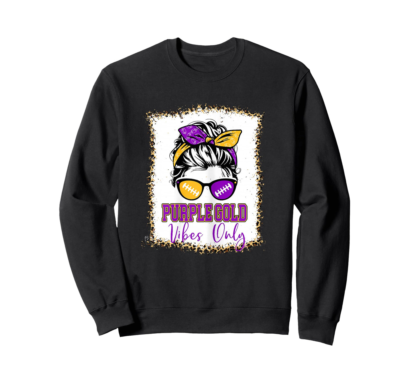 Purple Gold Vibes Only Football Shirt Women Leopard Football T-Shirt