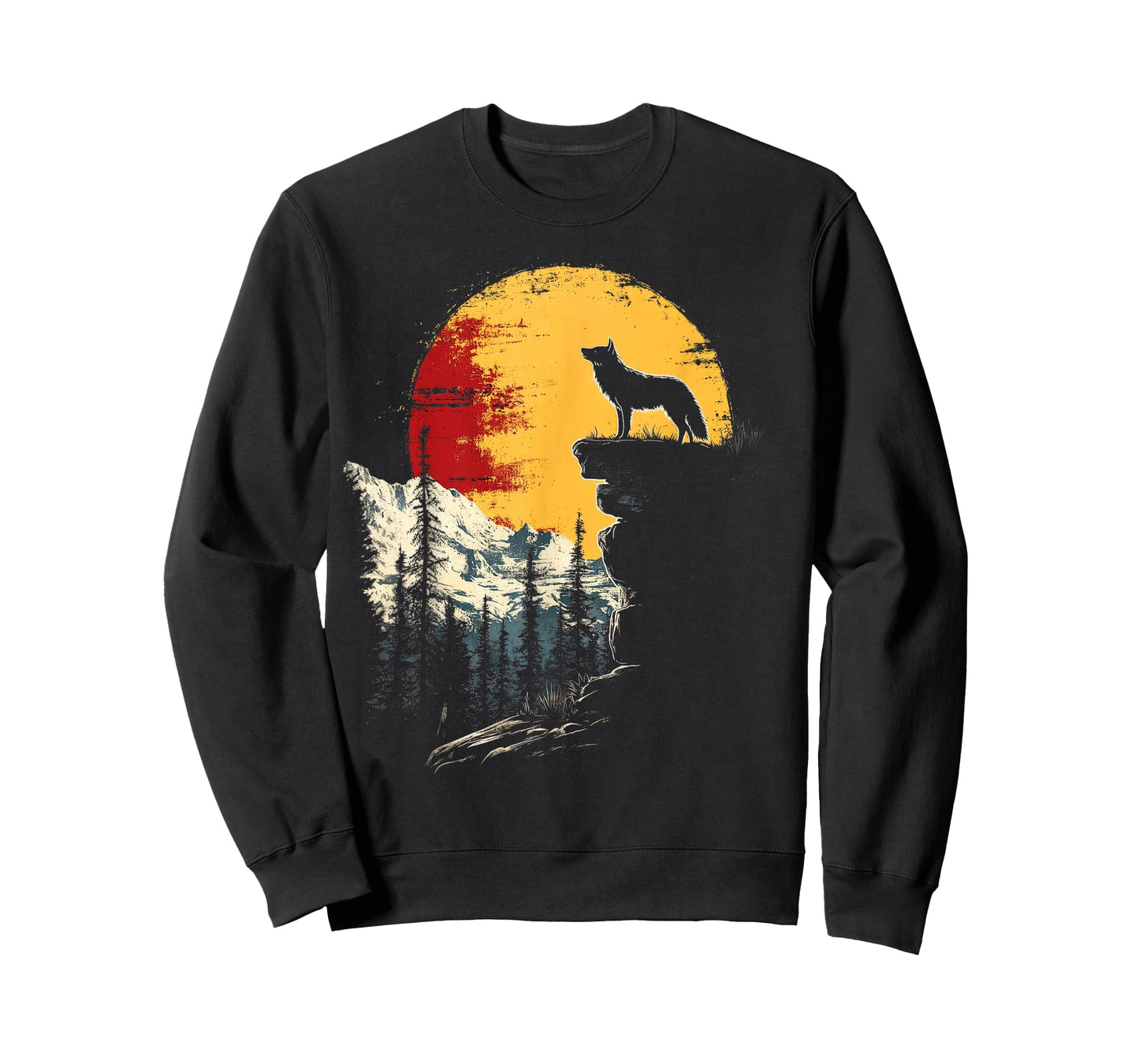 Wolf Graphic Tee Moon Nature Mountains Wildlife Vintage T-Shirt