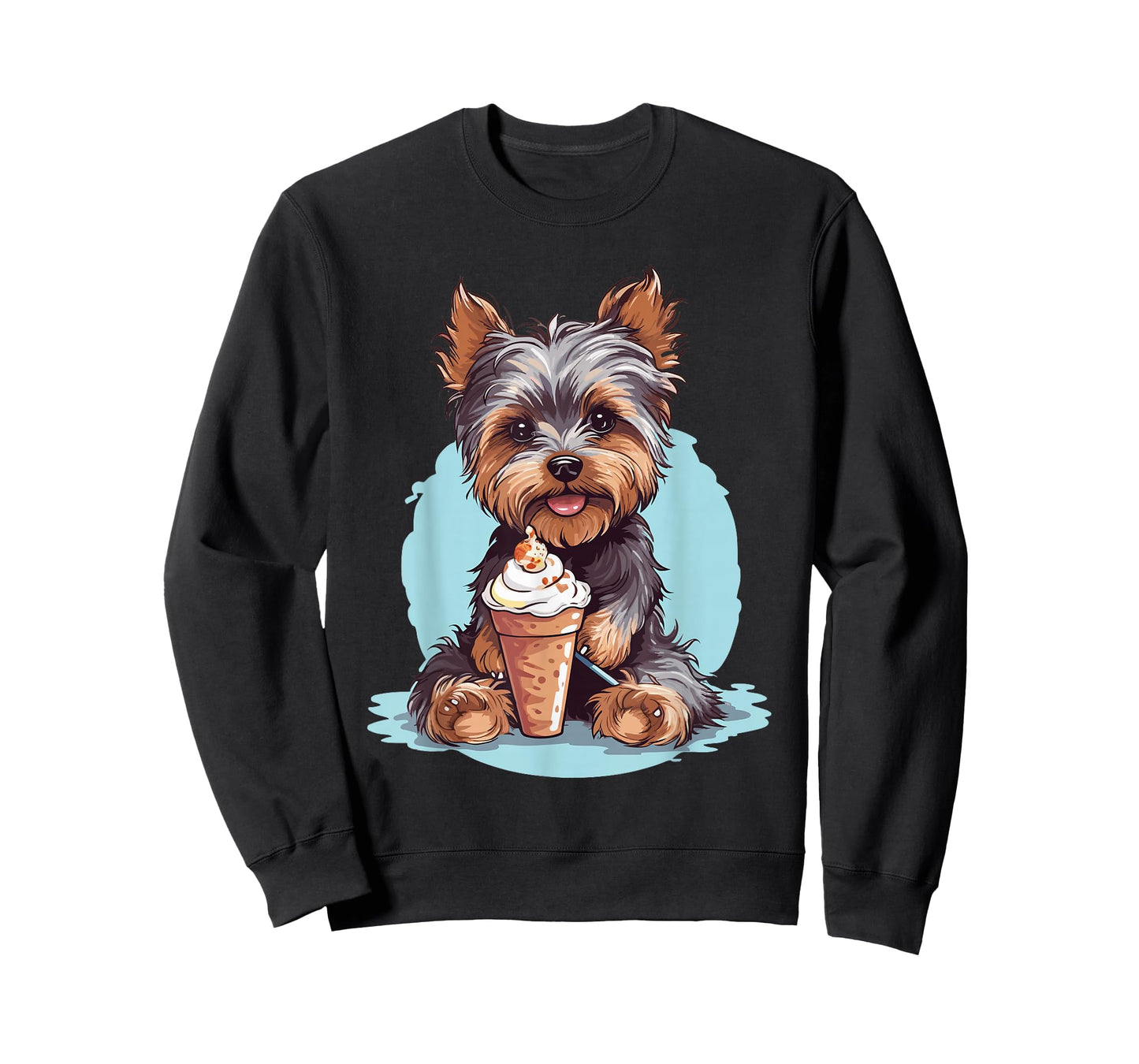 Yorkie Dog Anime Eating Ice Cream Summer Cute T-Shirt