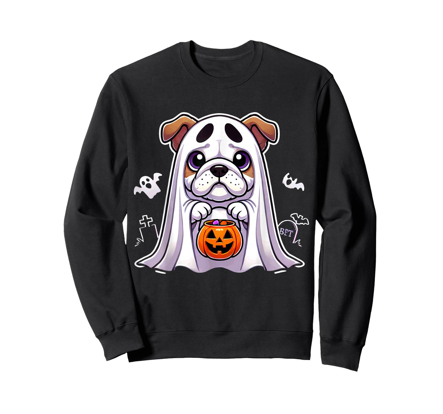 Bulldog Ghost Halloween Dog Men Women Kids T-Shirt
