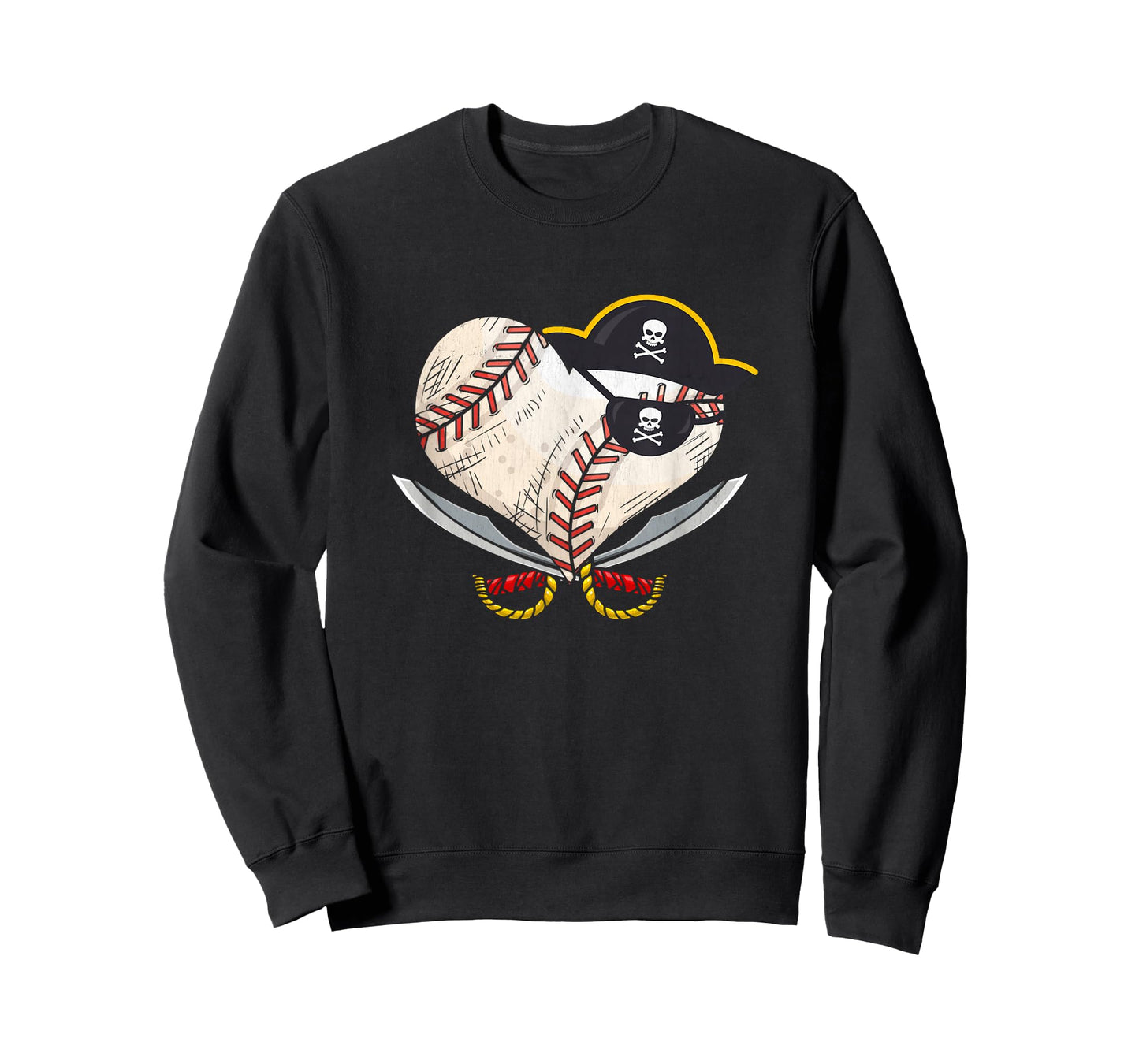 The Vintage Pirate Baseball Heart Ball with Skull Hat Sport T-Shirt