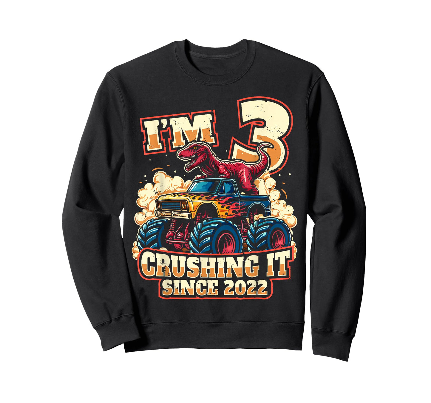 3 Year Old Boys 3rd Birthday Dinosaur Monster Truck Party T-Shirt