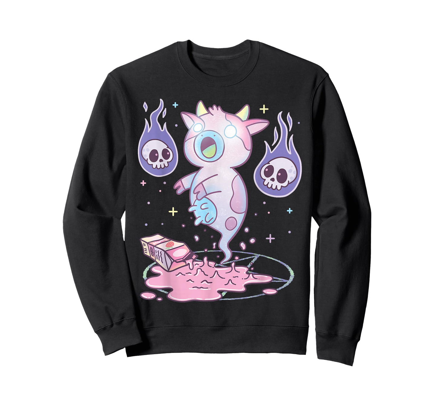 Kawaii Pastel Goth Cute Creepy Strawberry Milk Ghost Cow T-Shirt