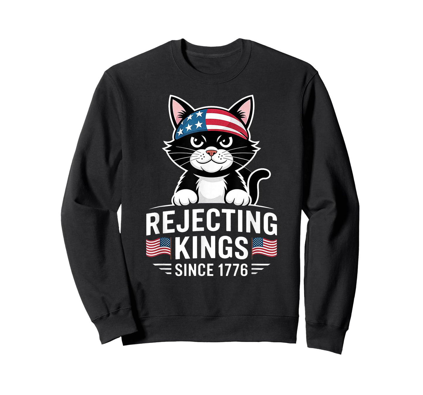 Rejecting Kings Since 1776 Patriotic USA Black Cat T-Shirt