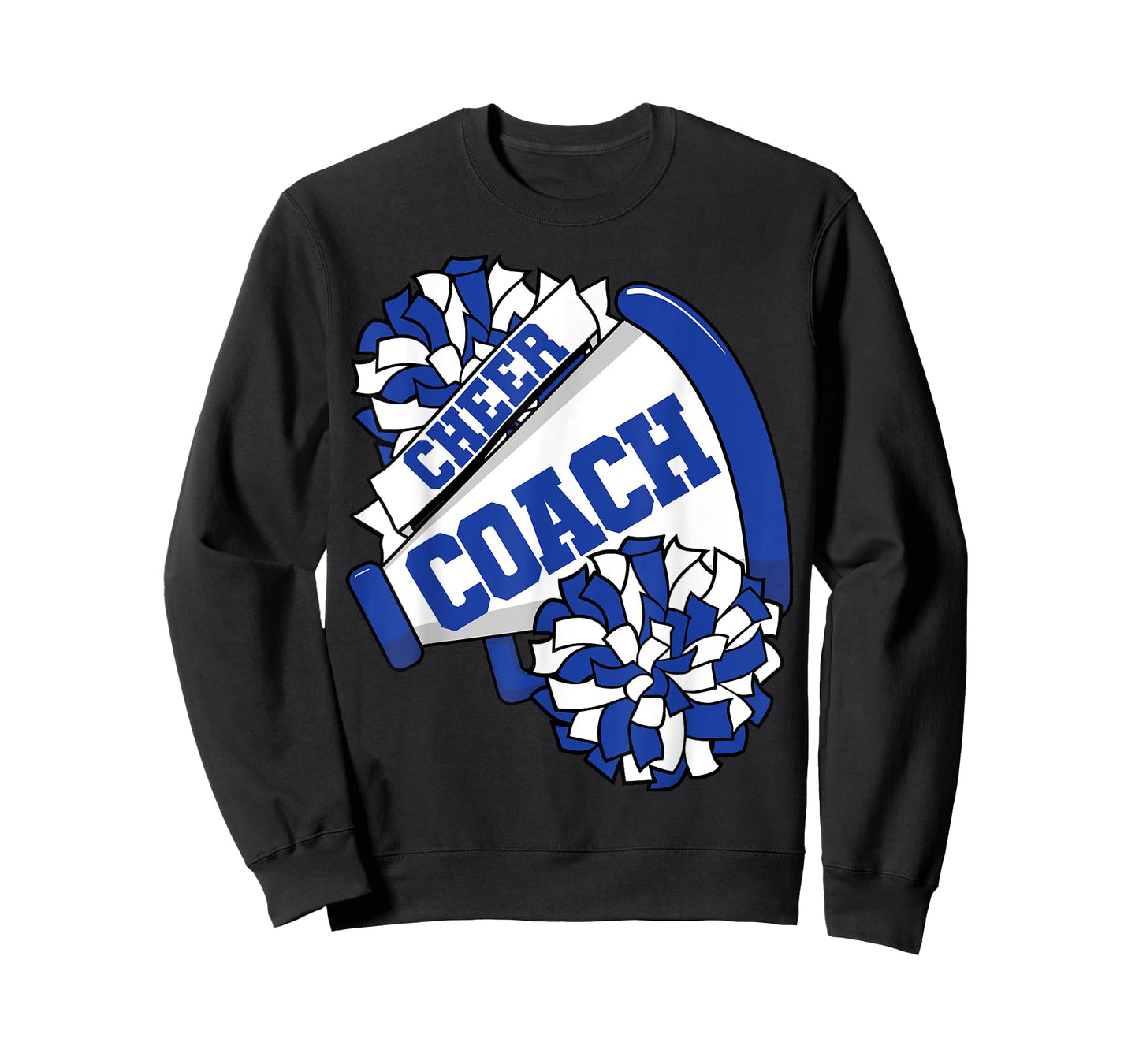 Cheer Coach with Megaphone and Pom Poms Blue T-Shirt