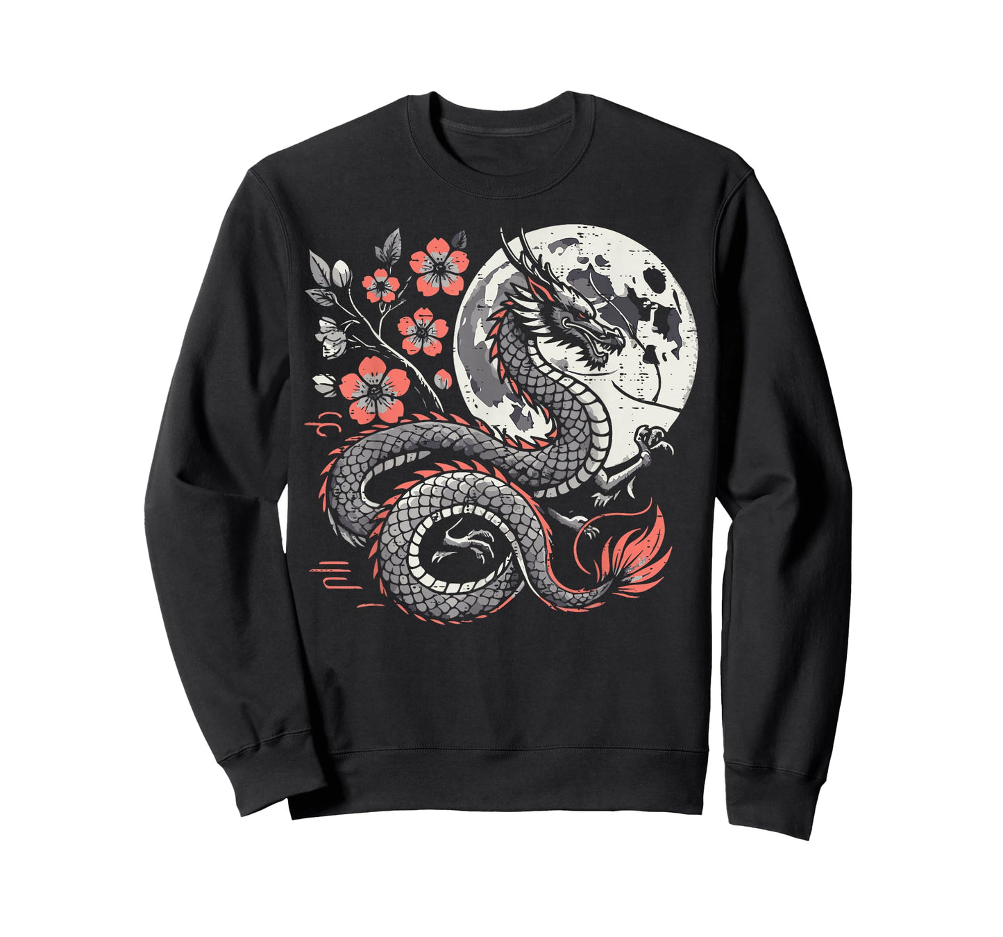 Japanese Dragon Sakura Moon Cherry Blossom Men Women Kids T-Shirt
