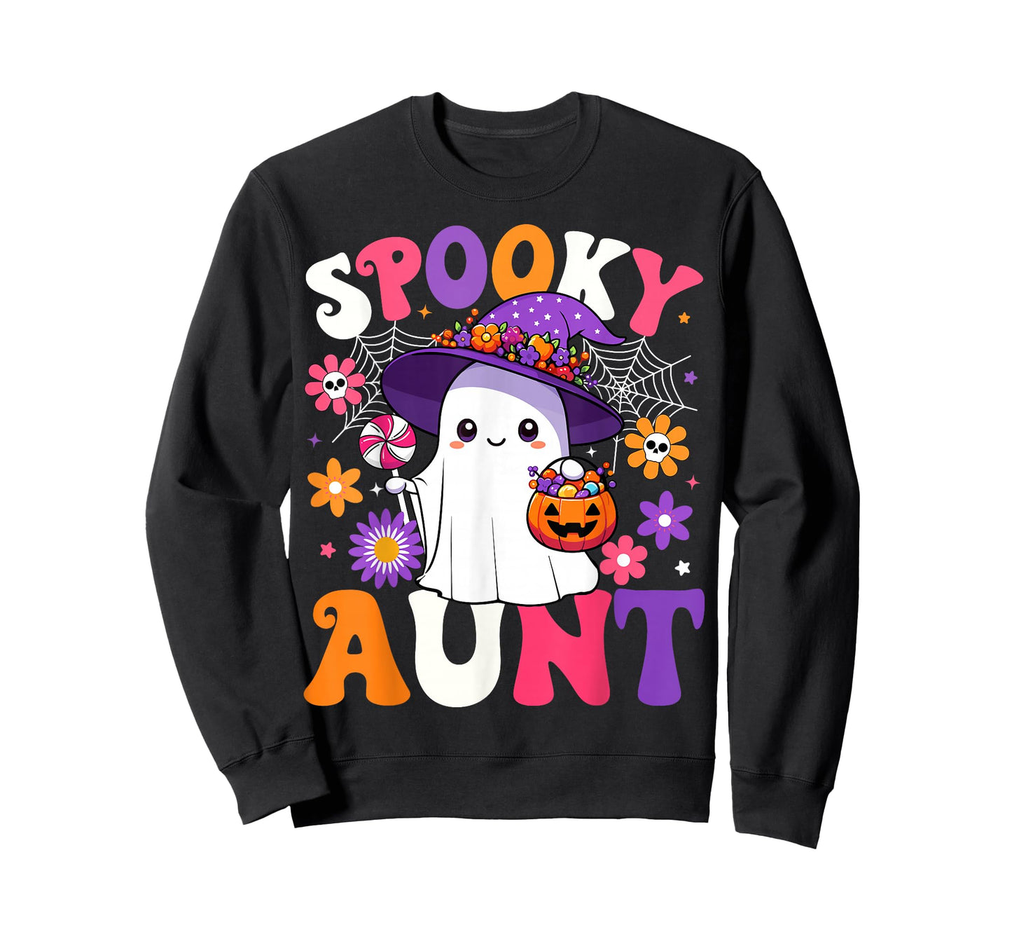 Groovy Spooky Aunt Halloween Ghost Pumpkin Halloween Auntie T-Shirt