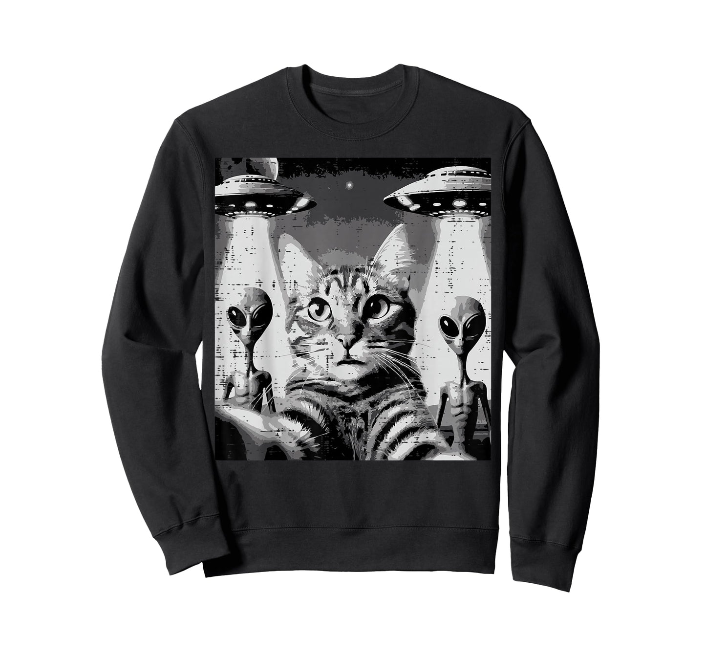 Cat Selfie With Aliens UFO Funny Encounter Men Women Kids T-Shirt