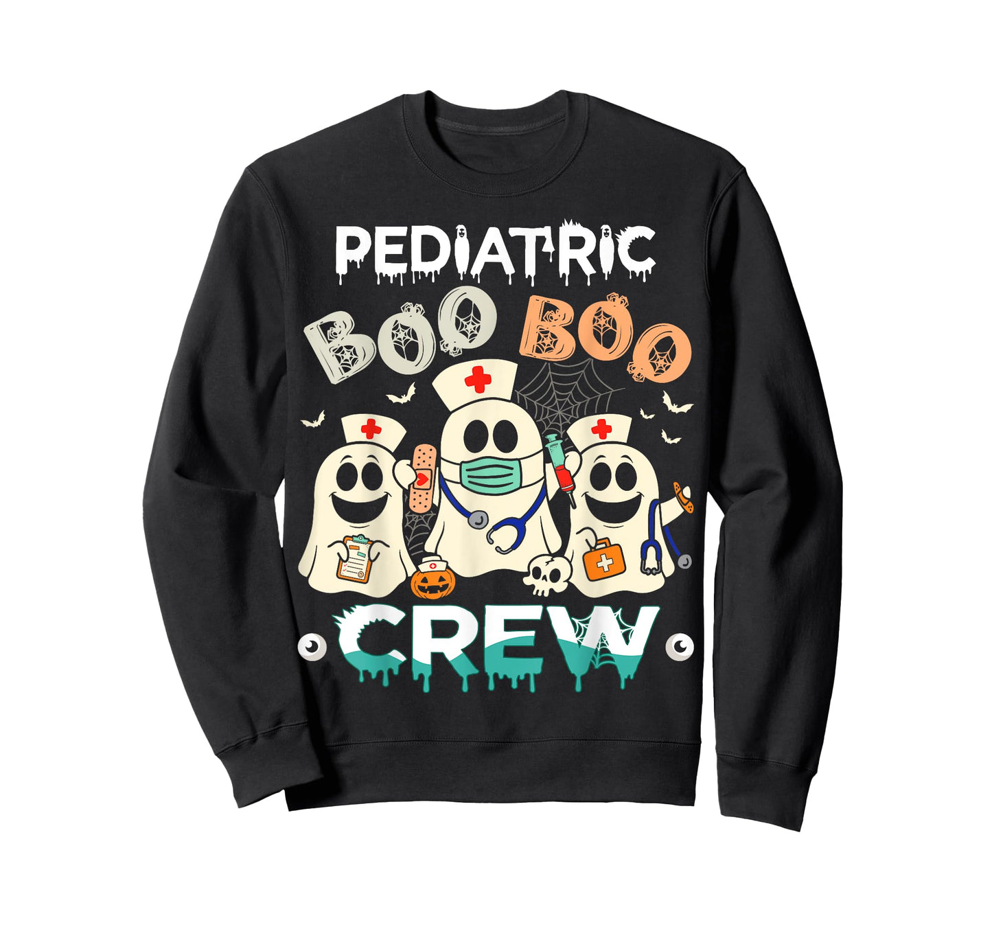 Halloween Nurse Peds Boo Crew Retro Pediatric Nurse Ghost T-Shirt