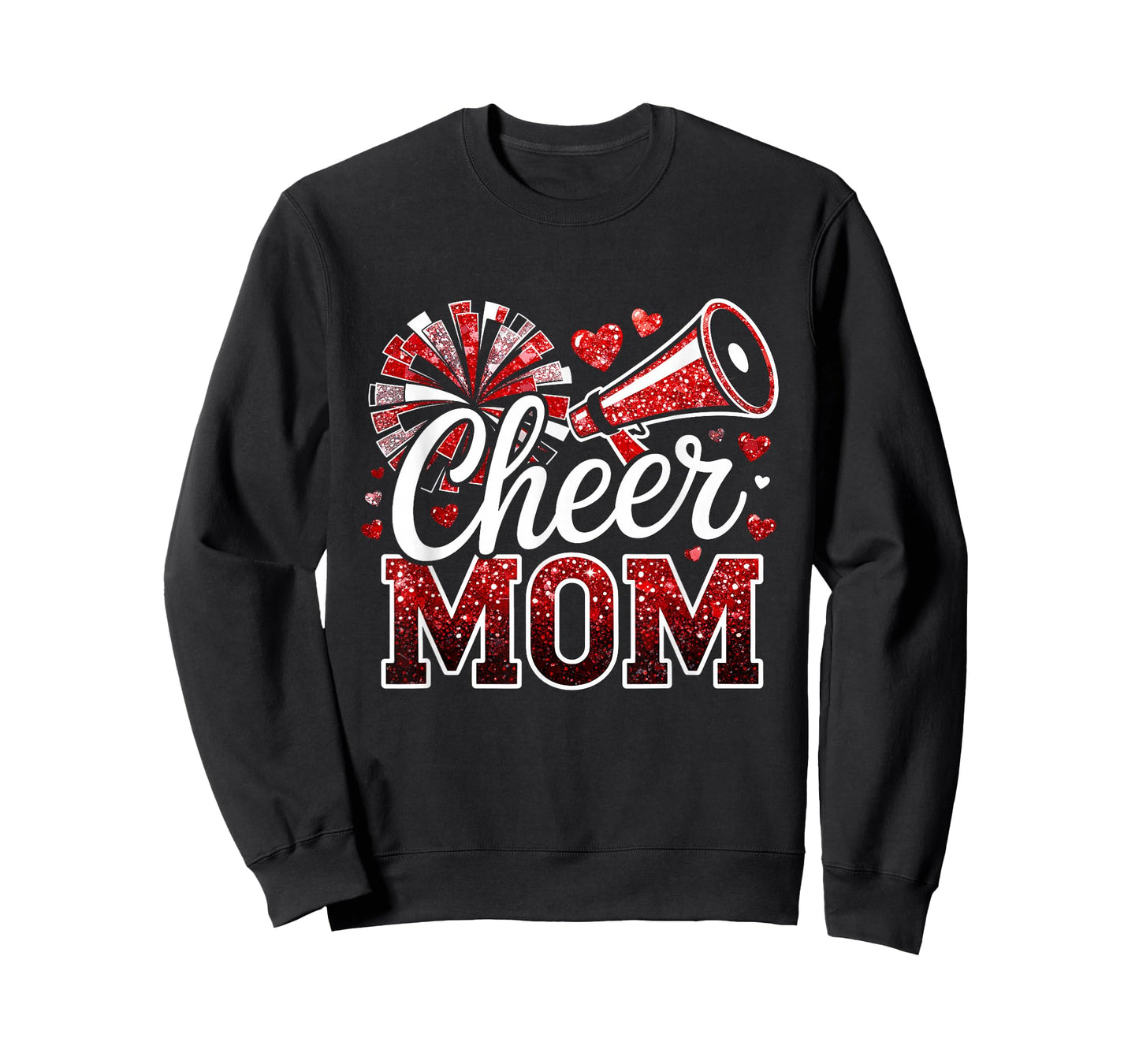 Cheer Mom Red Megaphone Pom Pom Heart Cheerleader T-Shirt
