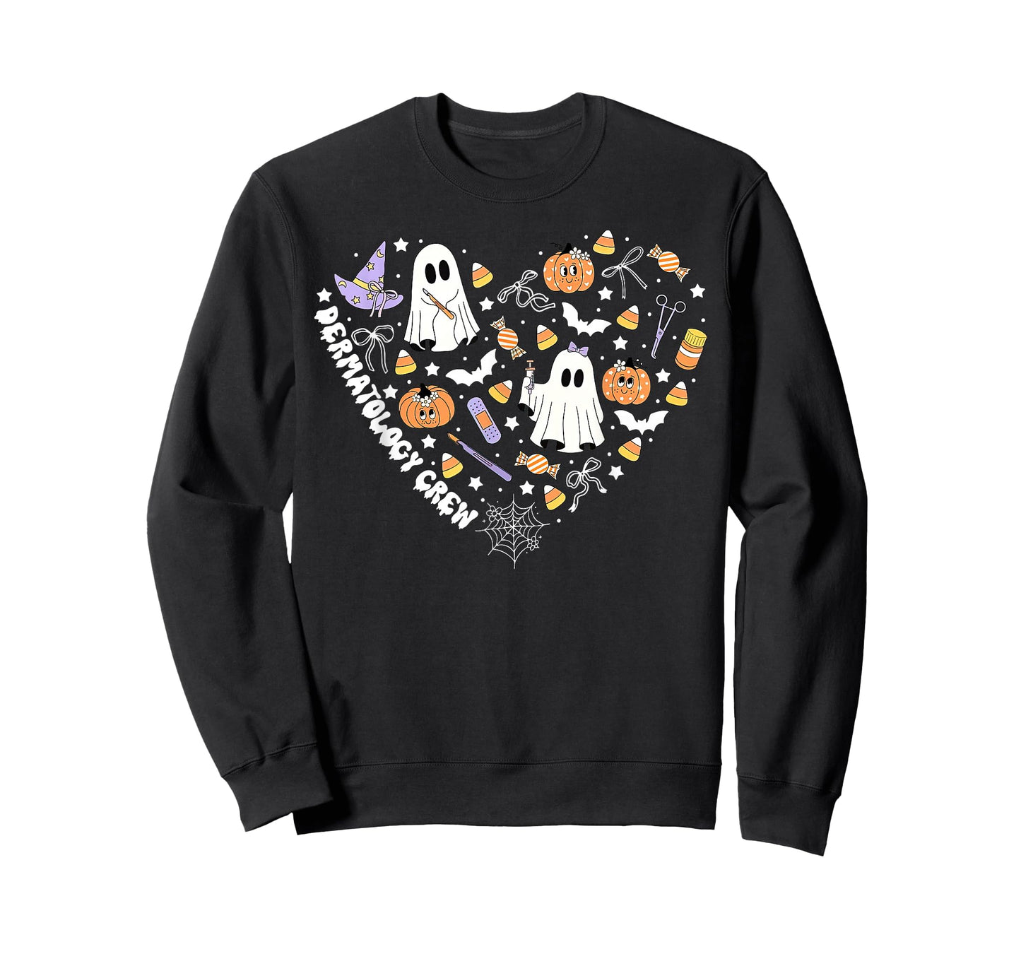 Halloween Dermatology Crew Ghost Pumpkin Heart Dermatologist T-Shirt