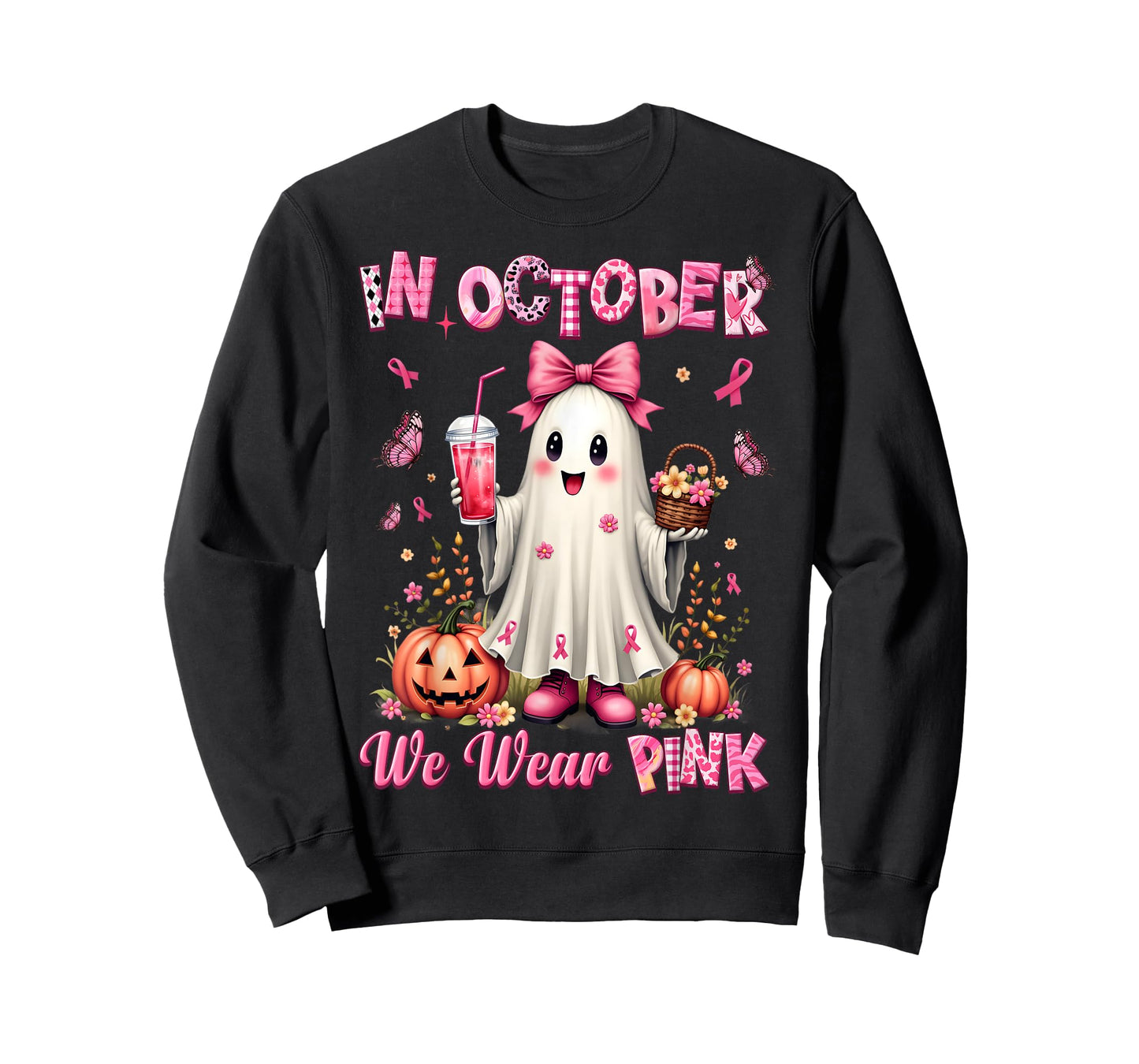 In October We Wear Pink Ghost Breast Cancer Awareness T-Shirt