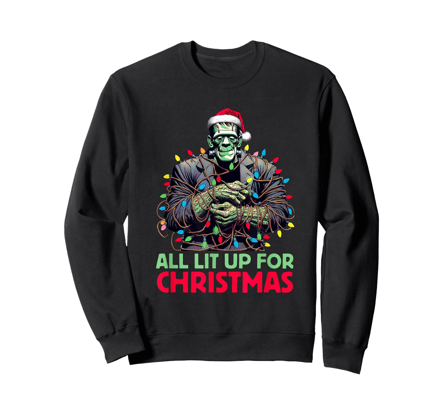 "All Lit Up for Christmas" - Frankenstein's Monster Holiday T-Shirt