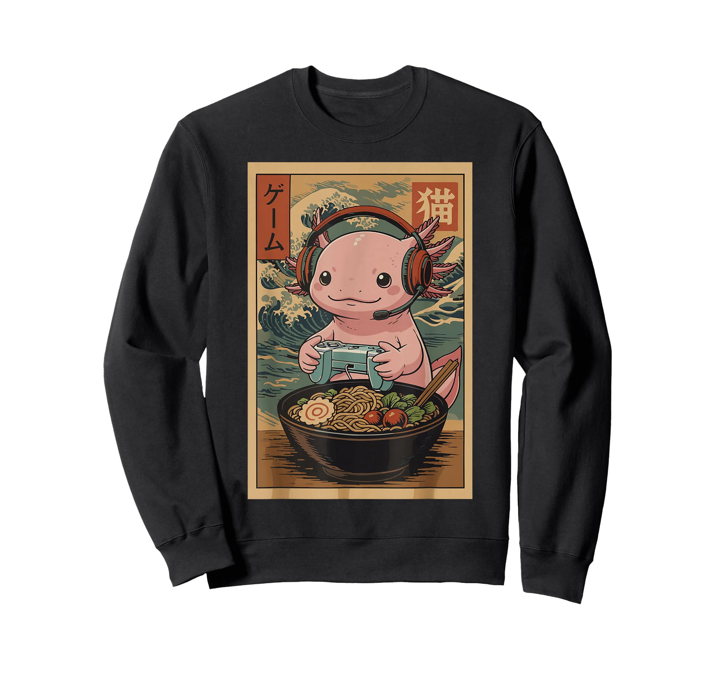 Kawaii Japanese Ramen Axolotl Retro Gaming Shirts for Men T-Shirt