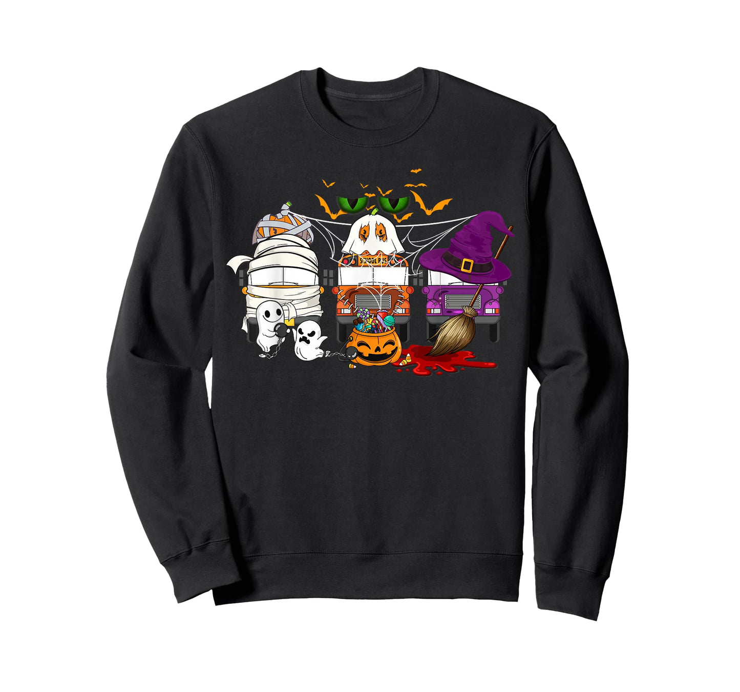 School Bus Halloween Costume Bus Driver Mummy Ghost Witch T-Shirt