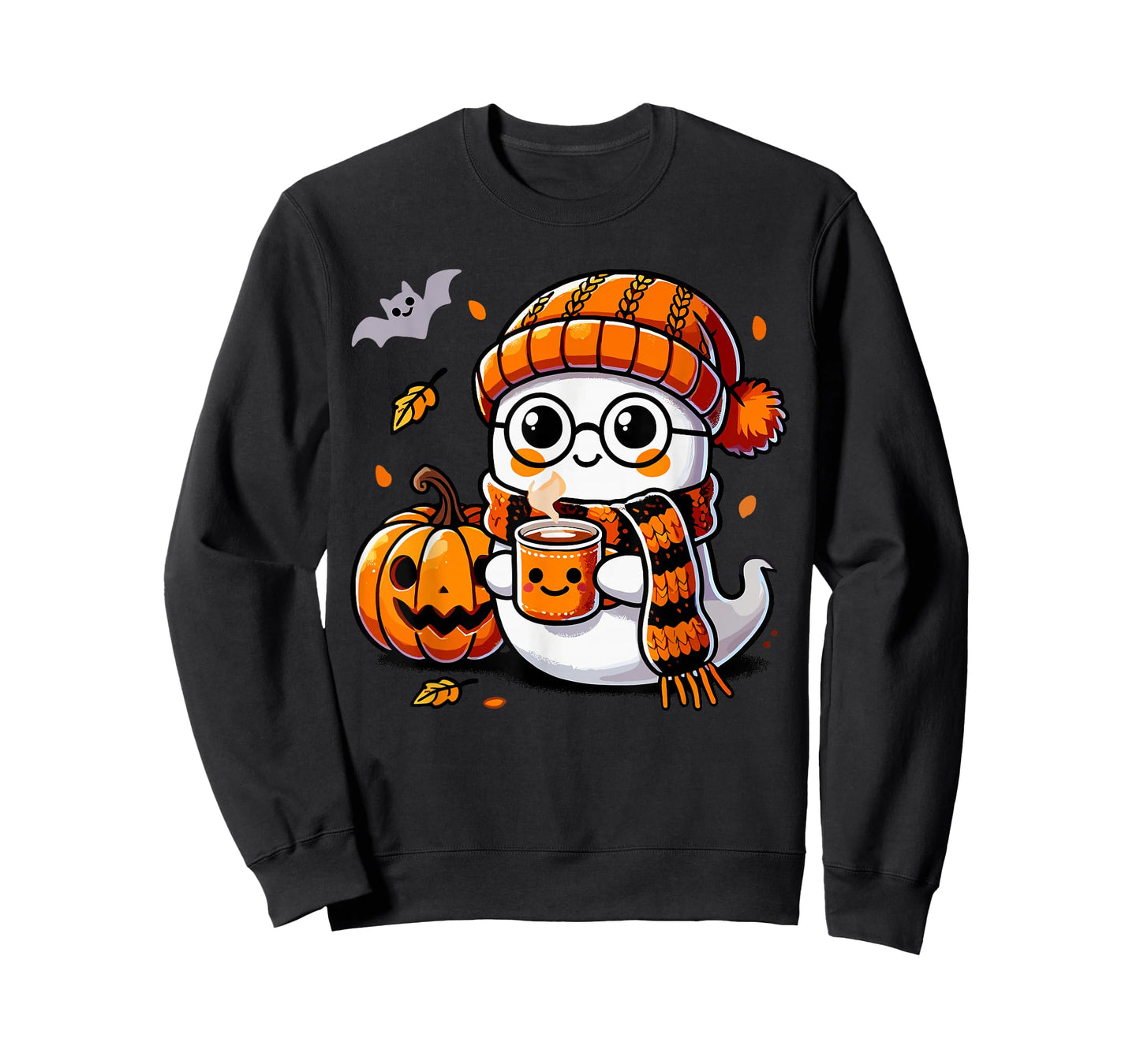 Ghost Drinking Coffee & Tea, Cute Halloween Kawaii For Women T-Shirt