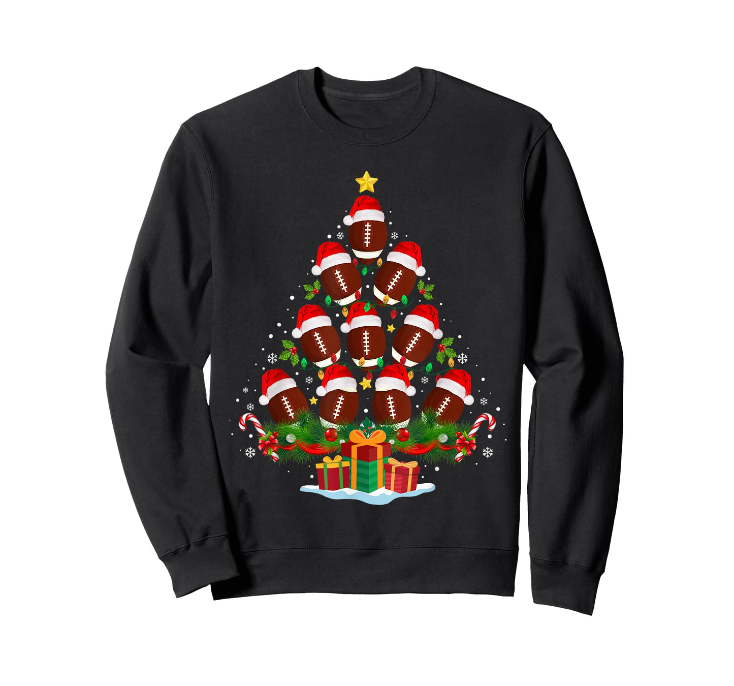 Football Christmas Tree Lights Funny Xmas Men Boys Kids T-Shirt