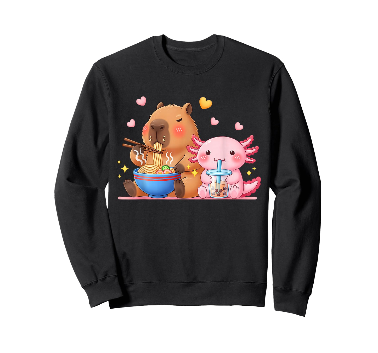 Cute Capybara Ramen and Axolotl Boba Kawaii Boys Girls Kids T-Shirt