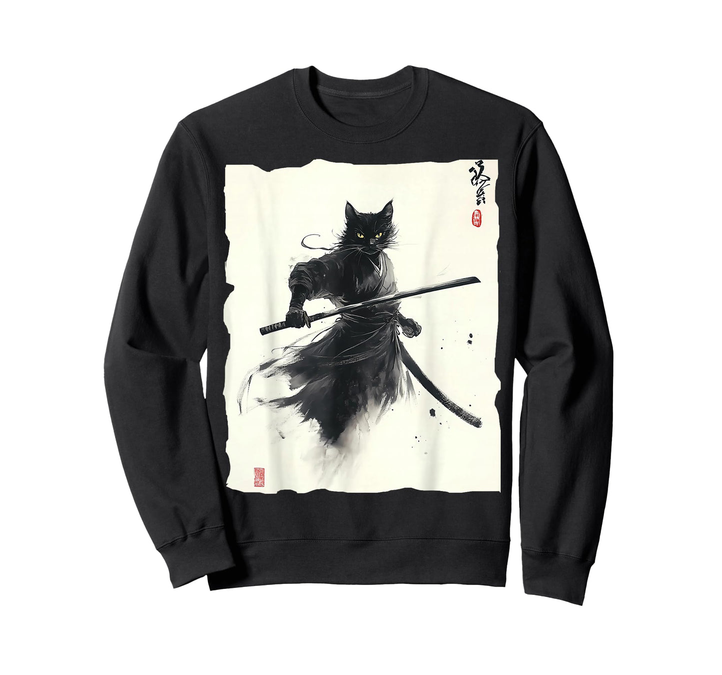 Samurai Cat Vintage Ukiyo-e Warrior Art Graphic Cat T-Shirt
