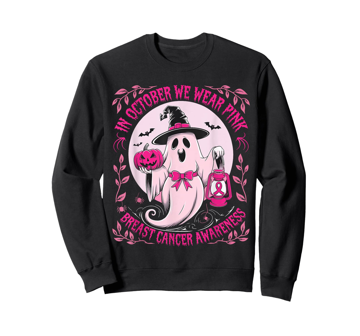 October We Wear Pink Ghost Halloween Pumpkins Breast Cancer T-Shirt