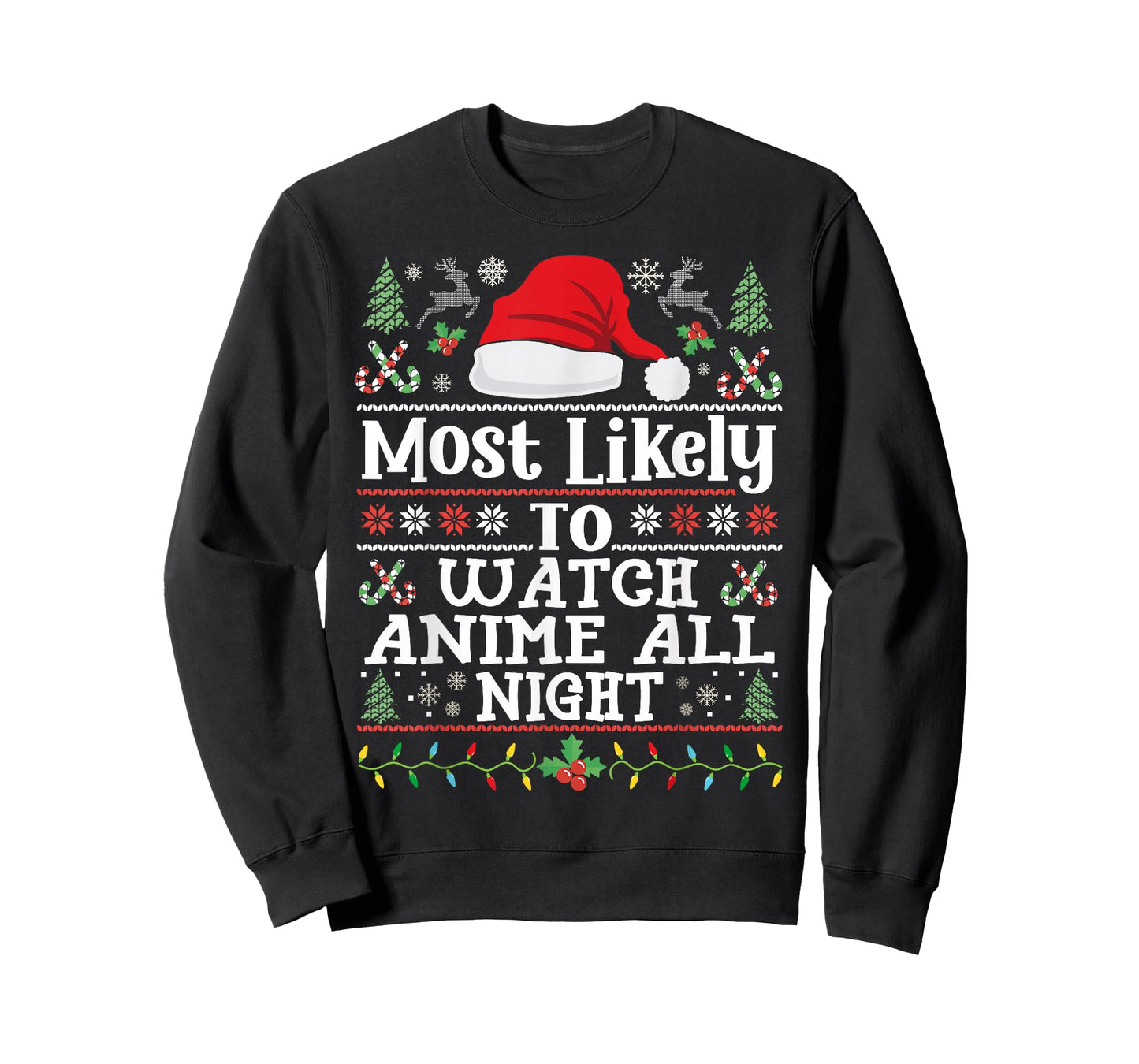 Watch Anime all night - Funny Christmas Family Manga Anime T-Shirt