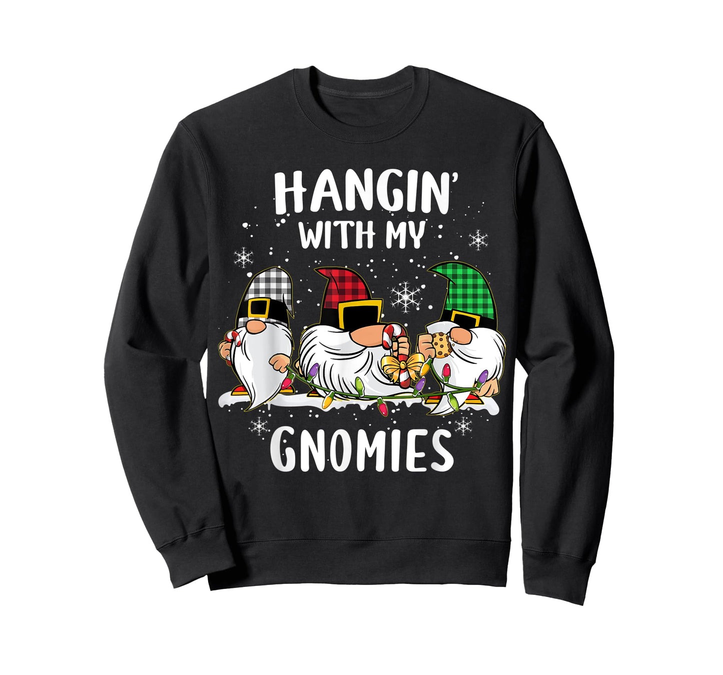 Hangin' With My Gnomies Three Gnomes Christmas Buffalo Plaid T-Shirt