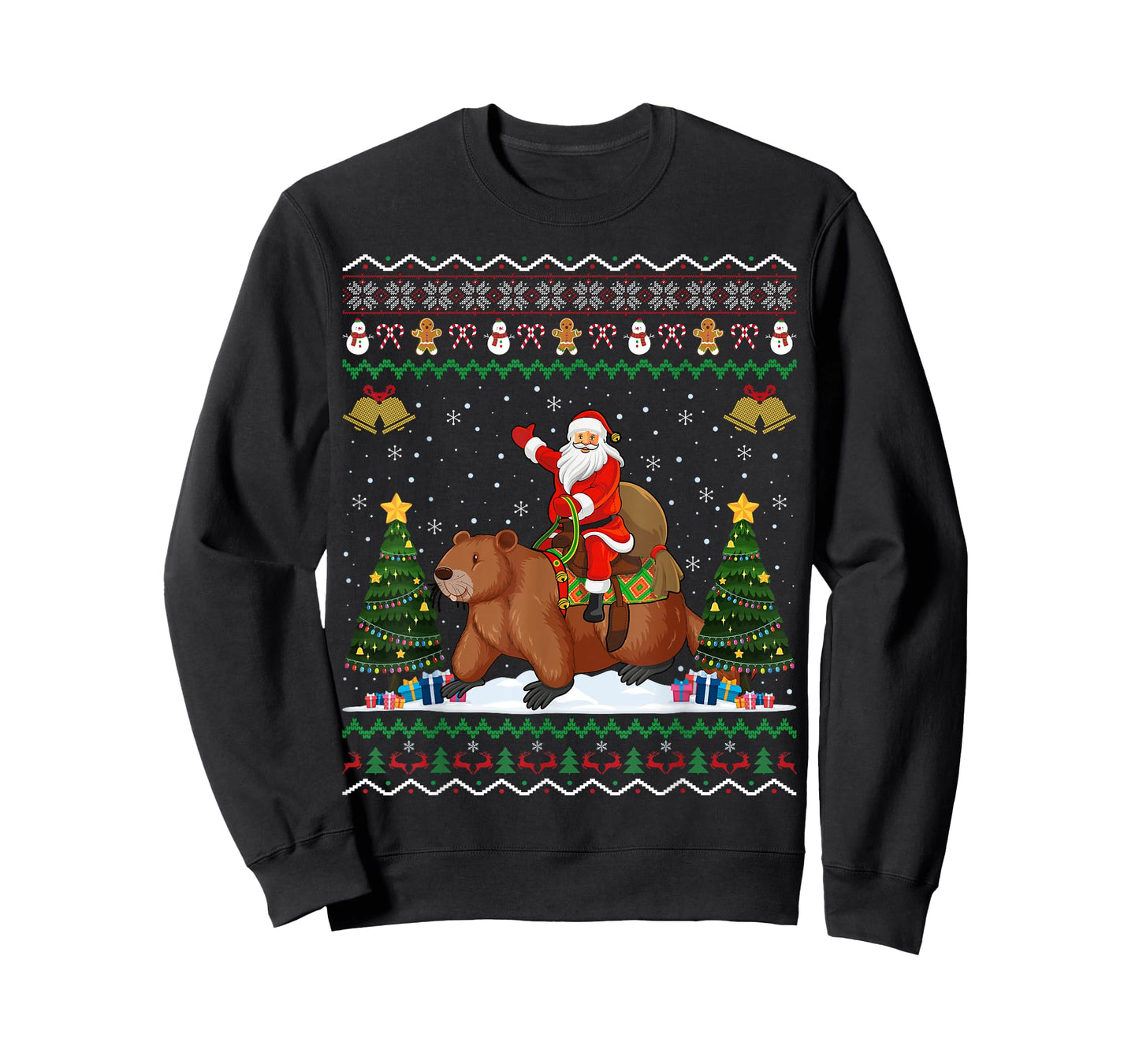 Beaver Ugly Xmas Gift Funny Santa Riding Beaver Christmas T-Shirt