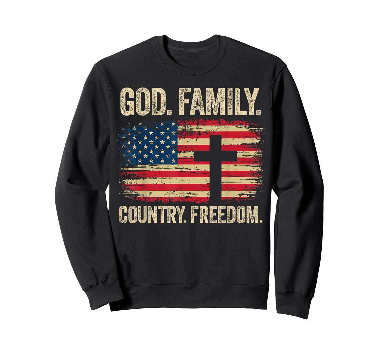 God Family Country Freedom USA Flag Cross T-Shirt