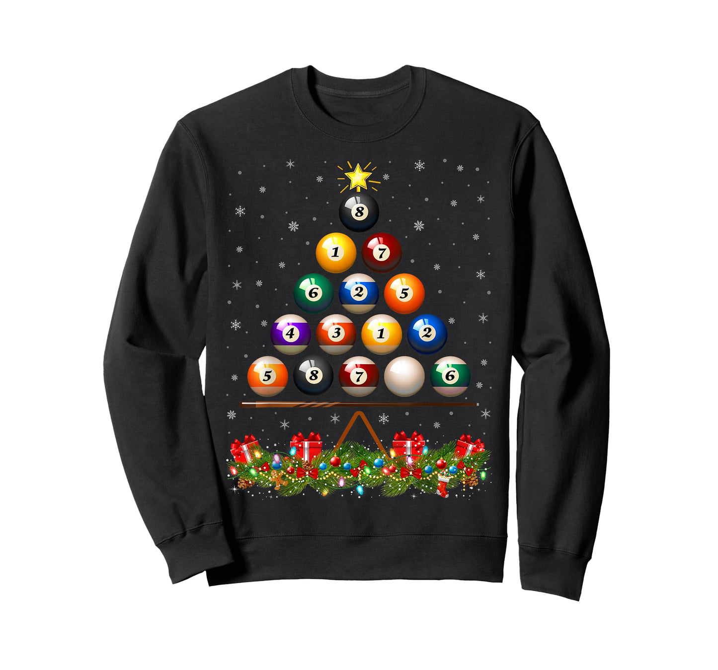 Billiard Ball Christmas Tree Lights Pool Billiards Xmas T-Shirt