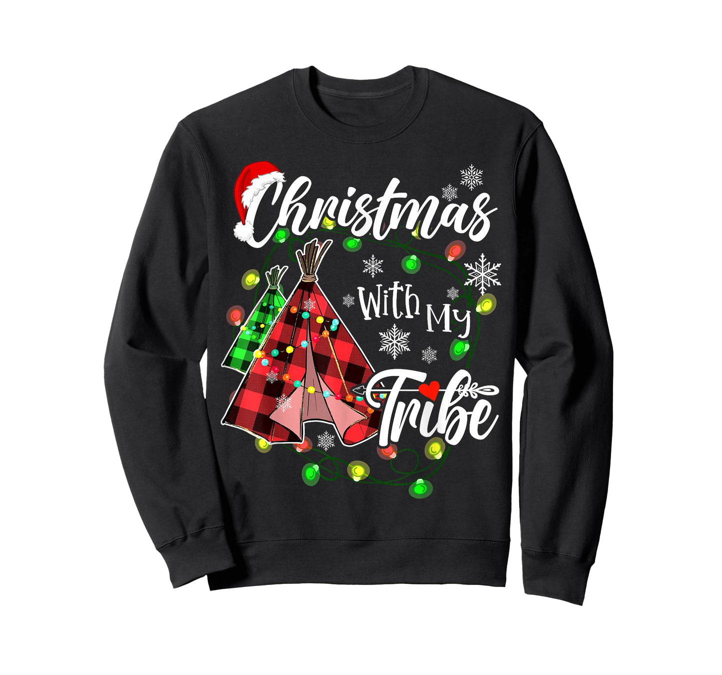 Christmas With My Tribe Family Plaid Pajamas Xmas Lights T-Shirt
