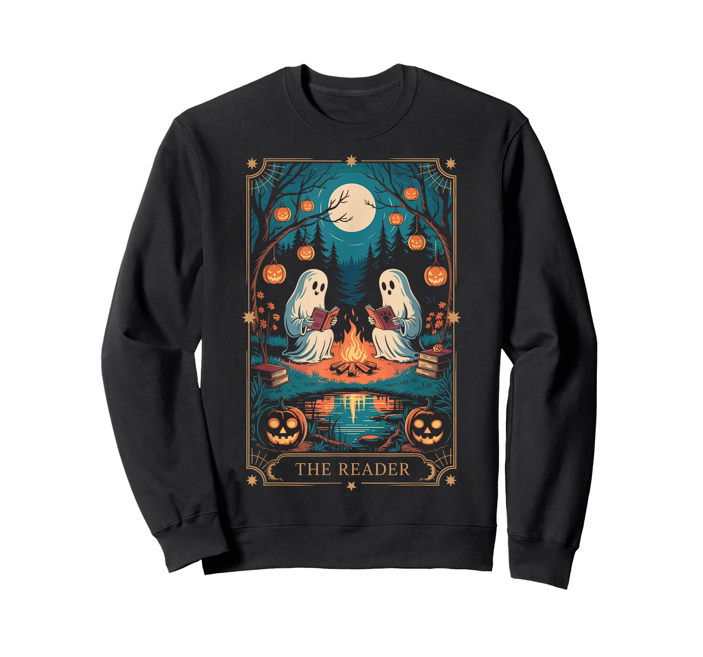 The Reader Bookish Cute Spooky Ghost Reading Book Tarot Card T-Shirt