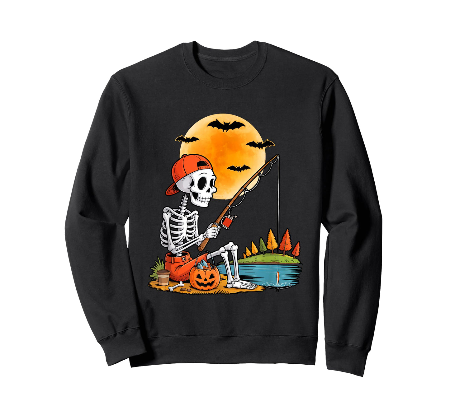 Skeleton Fishing Halloween Costume Funny Fishing Boys Kids T-Shirt