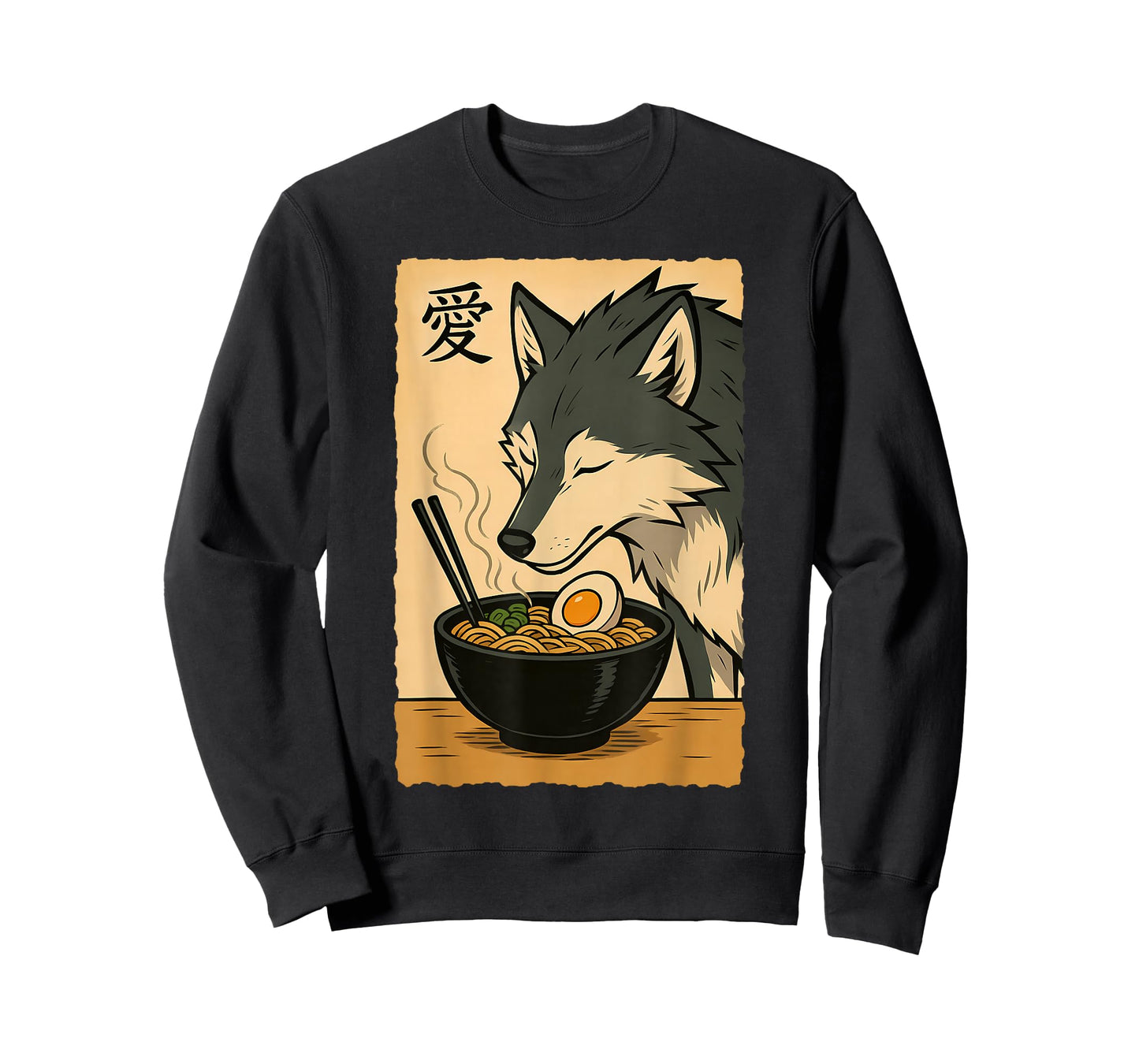 Funny Wolf Ramen Graphic Tee Japanese Art Kawaii Anime Wolf T-Shirt