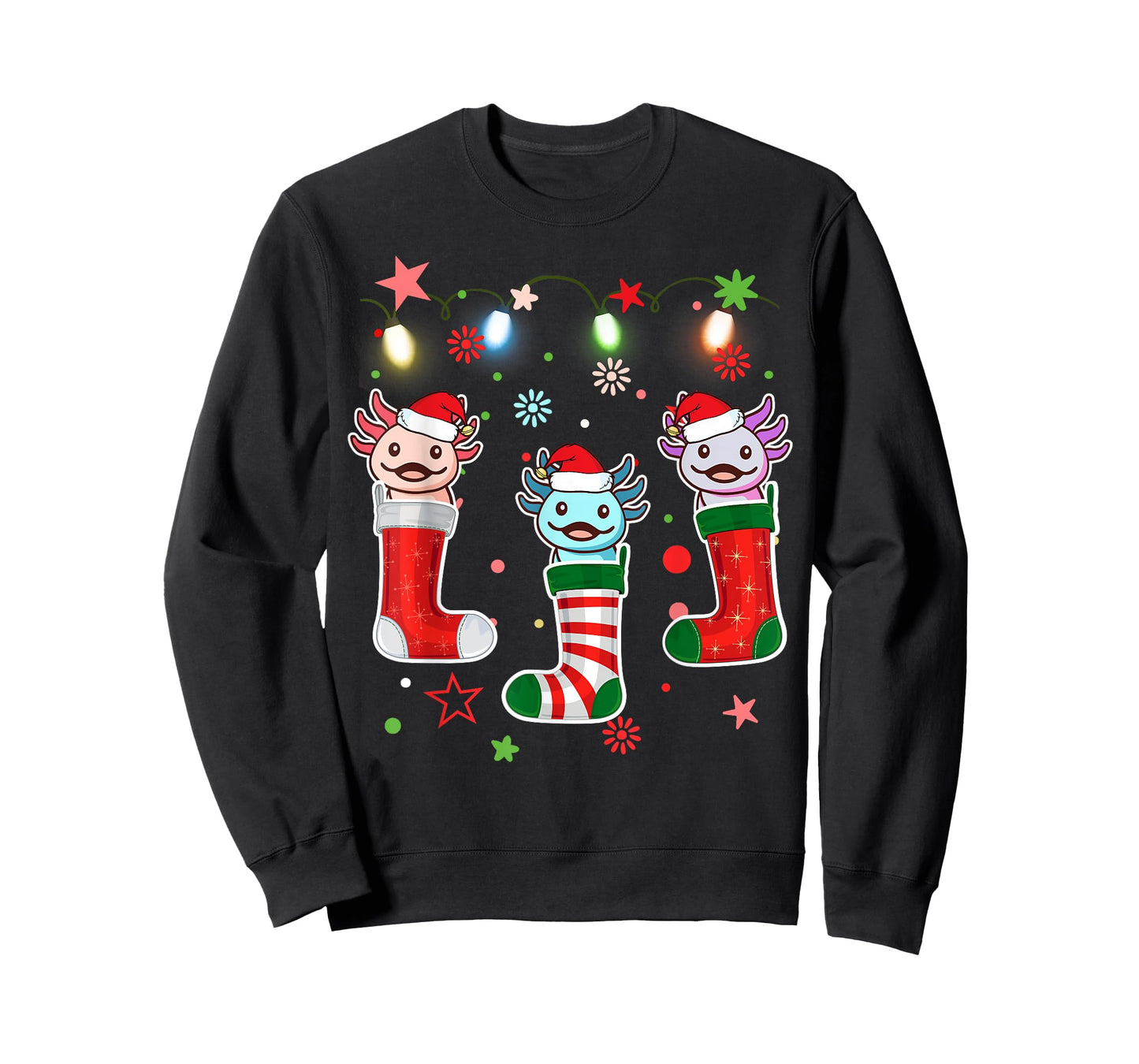 Kawaii Axolotl Christmas Stocking Kid Youth Teen Pajamas Pjs T-Shirt
